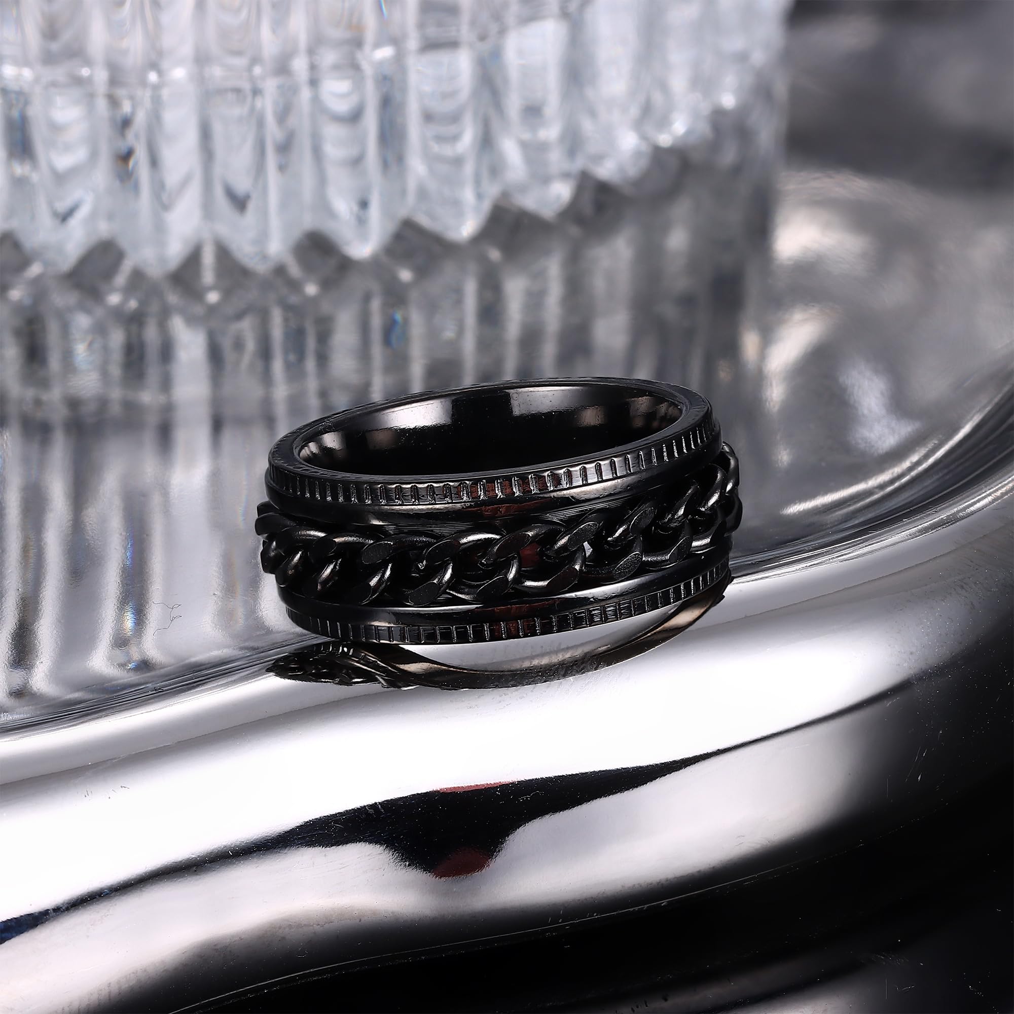 Stainless Steel Rings for Men Women Chain Spinner Rings for Men Ring Band 8MM Width Size 7-14