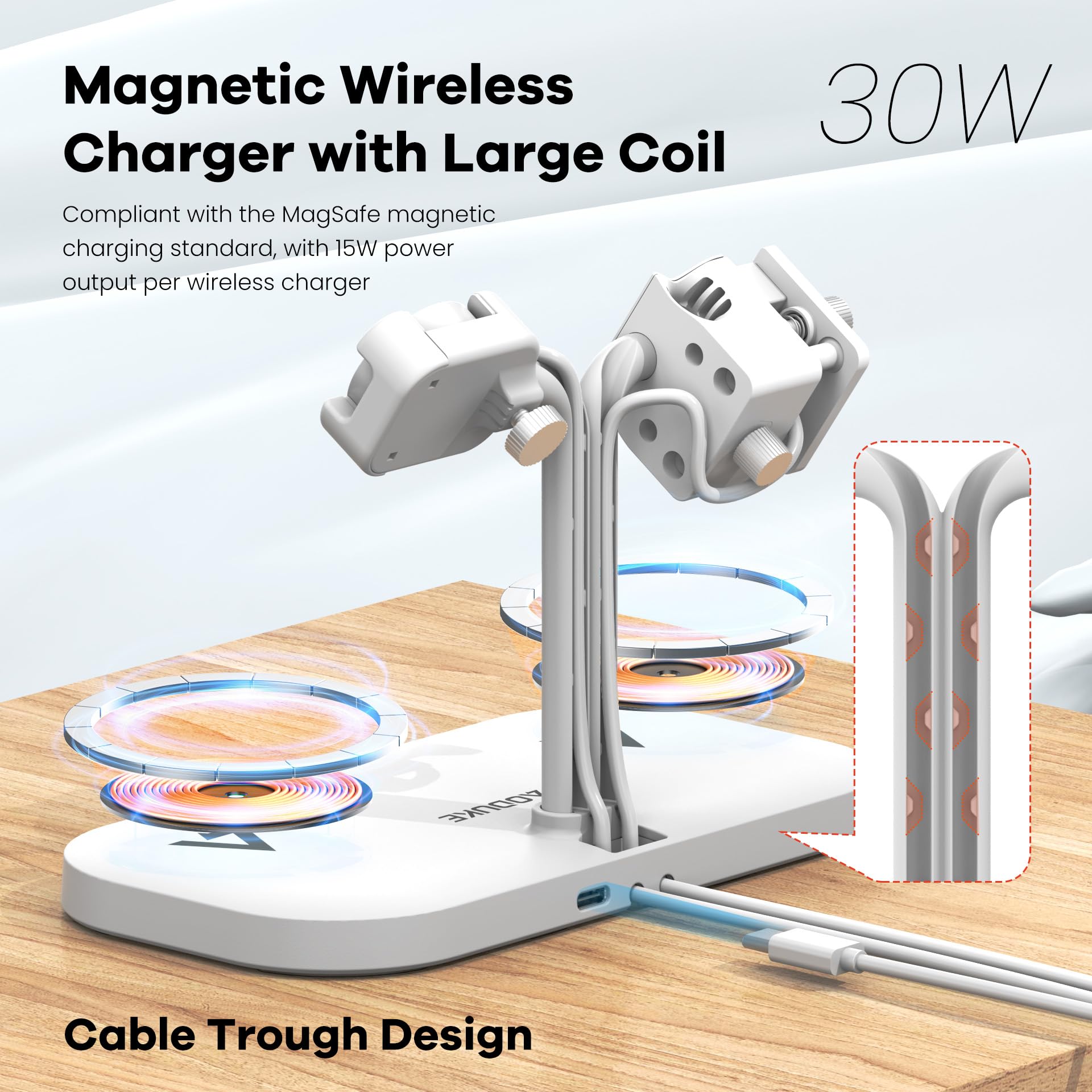 Stazione di ricarica 4 in 1, caricabatterie wireless per doppio telefono e supporto per smartwatch/cinturino, compatibile con iPhone, Samsung e Google, per AirPods, Galaxy Fit, Xiaomi, Amazfit