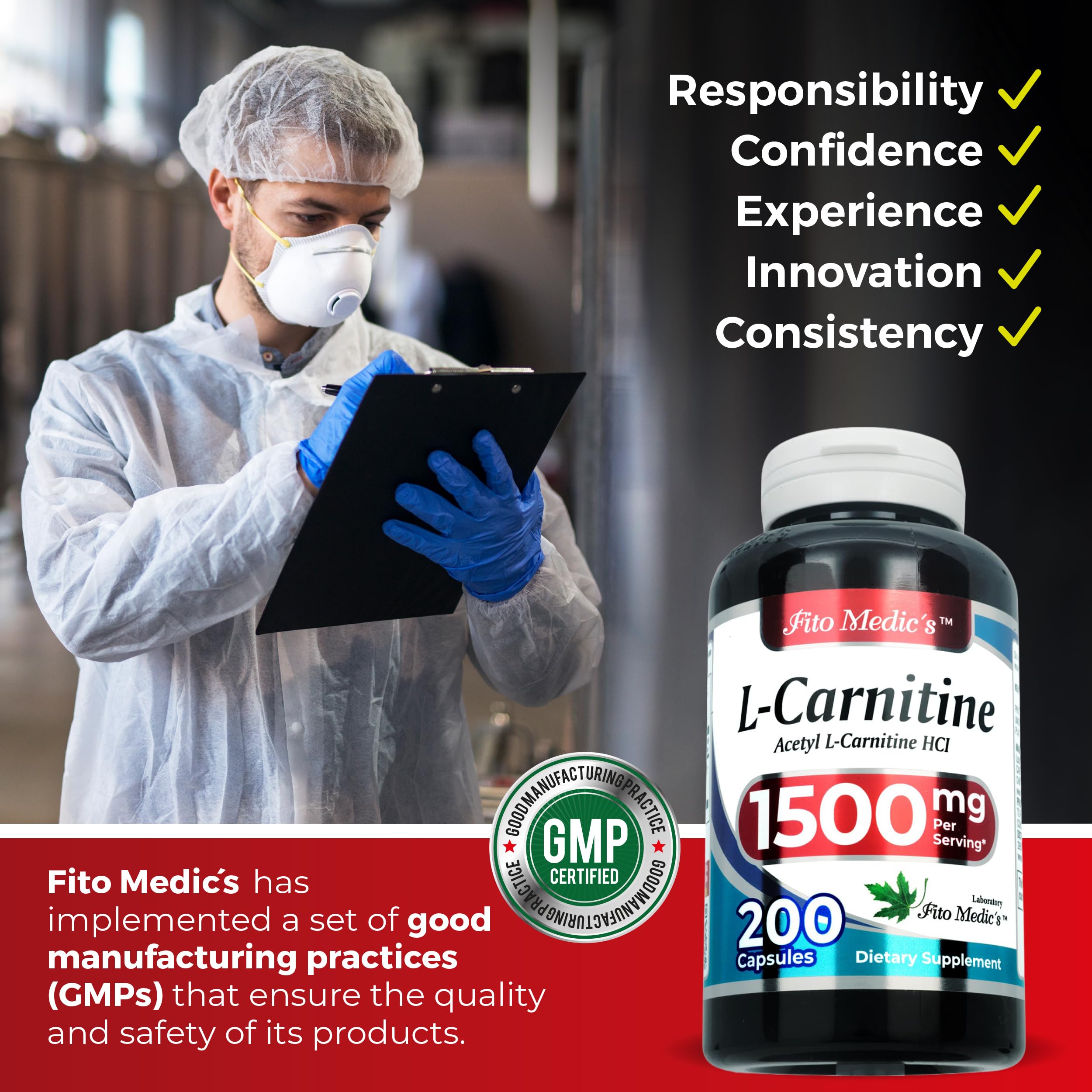 FITO MEDIC'S Lab L-Carnitine Supplement, Acetyl L-Carnitine Formula, 200 Capsules — Amazon image 5