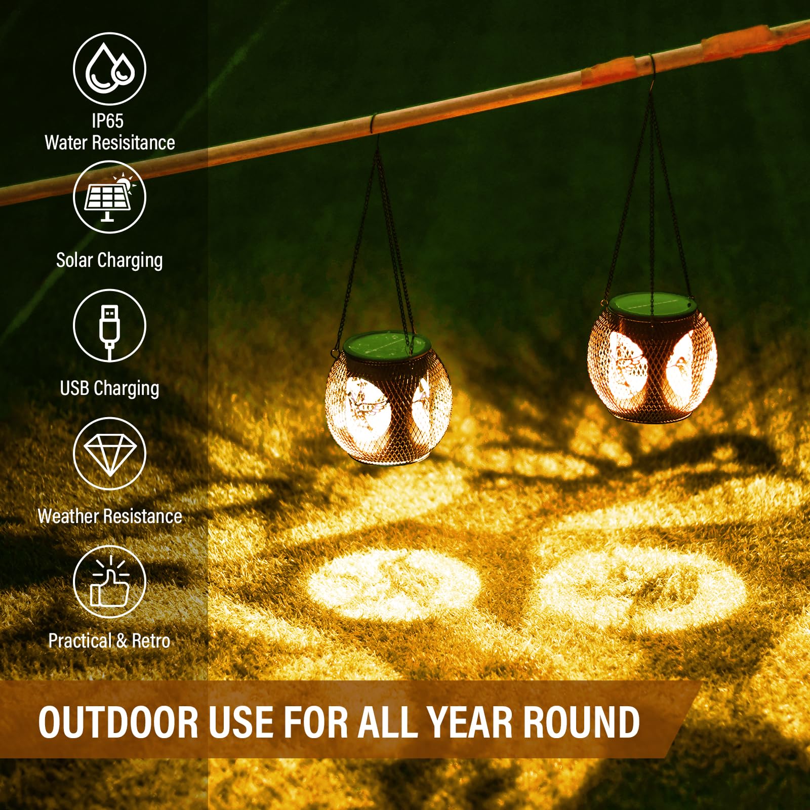 Lanterna Solare Da Esterno - 2 Pezzi Con Ricarica USB | Impermeabile IP65 Per Giardino - Foto 2