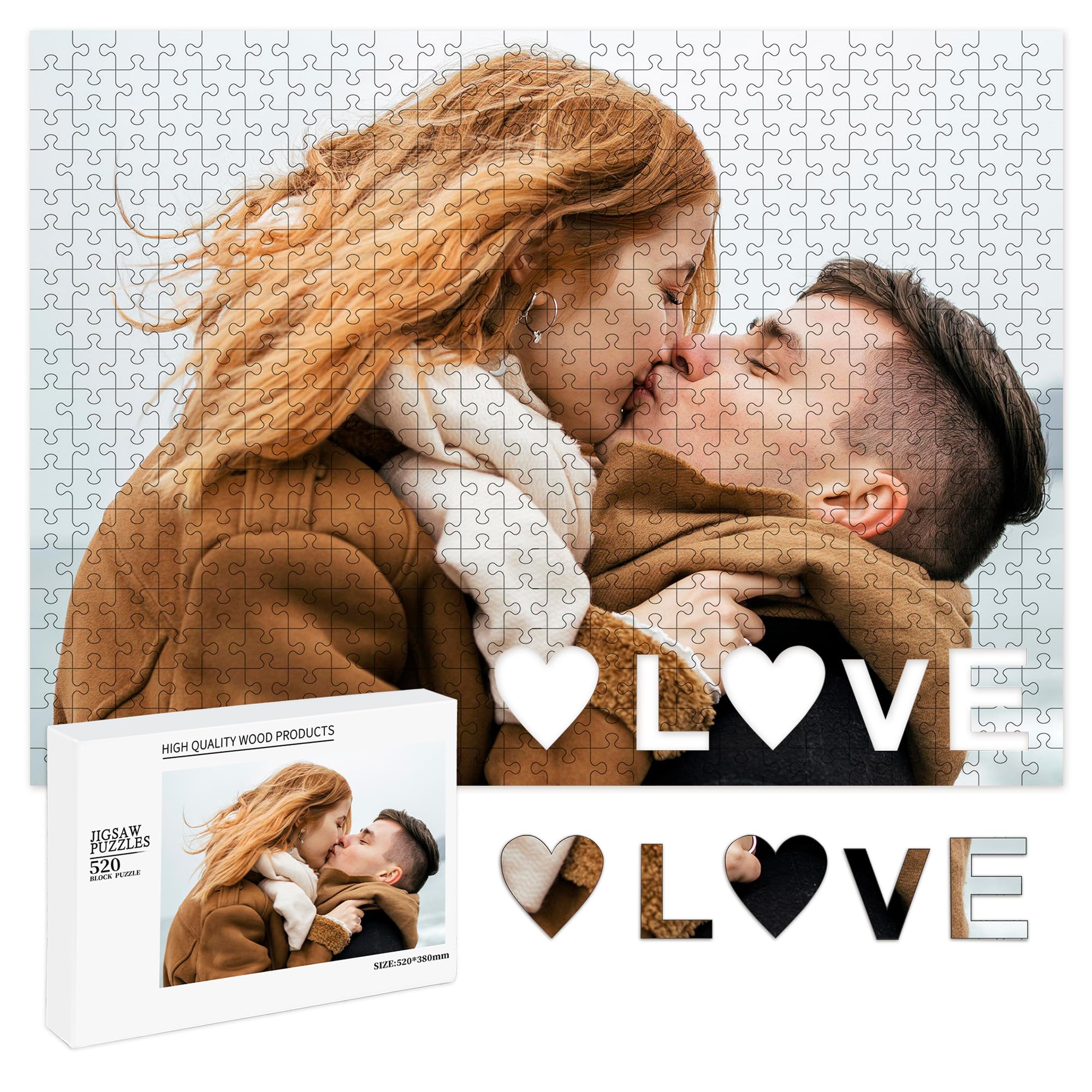 Easycosy Personalised Photo Jigsaw Puzzle 520 Pieces for Lover Custom Picture Text Birthday Anniversary Engagement Memorial Personalised Gifts for Her Him Women Men - Horizontal/Vertical — image 1