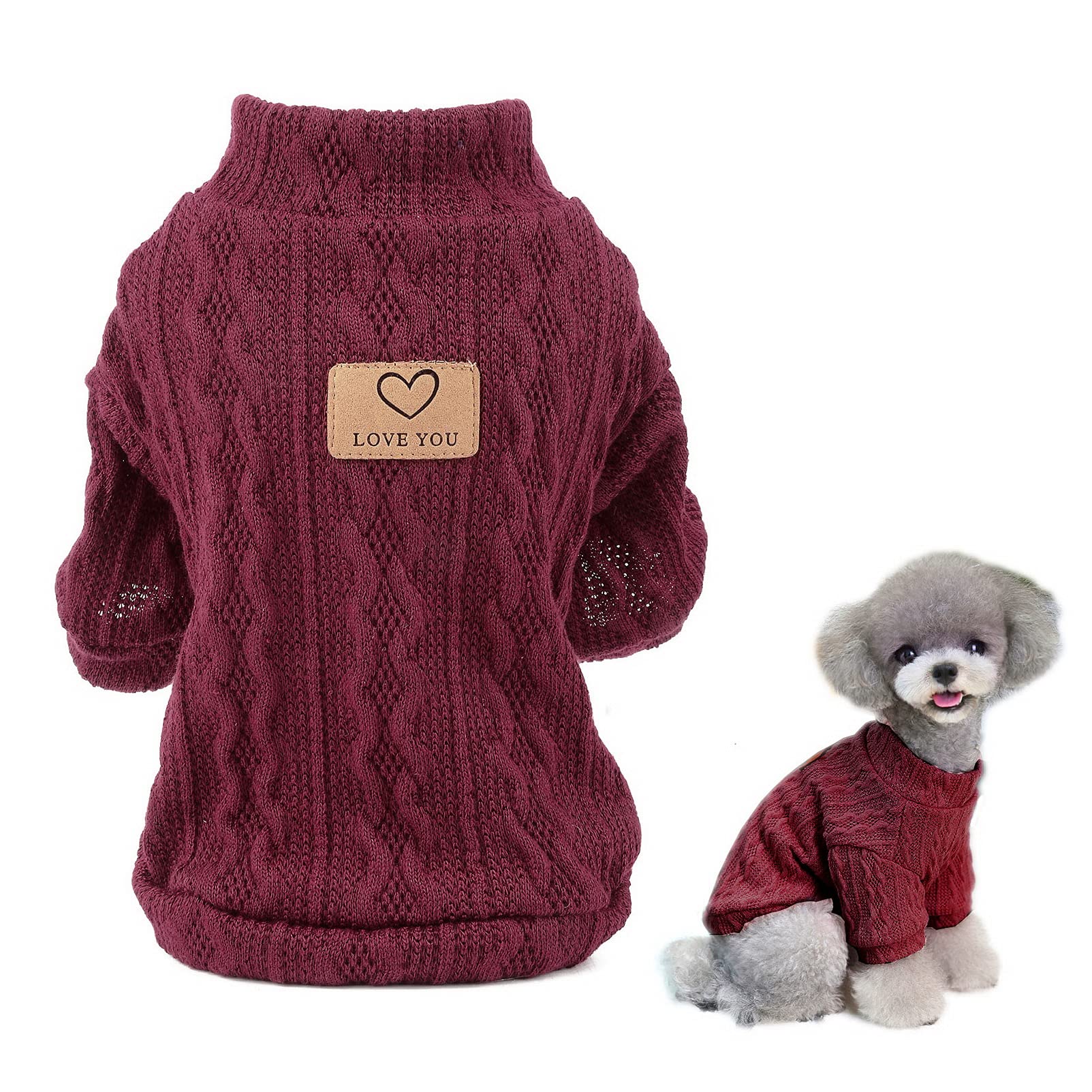 SMALLLEE_LUCKY_STORE Pet Cable Knit Pullover Jumpers Sweaters for Small Dogs Cat Girl Boy Cozy Soft Mock Neck Shirt Sweatshirts Warm Winter Coat Puppy Yorkie Chihuahua Clothes
