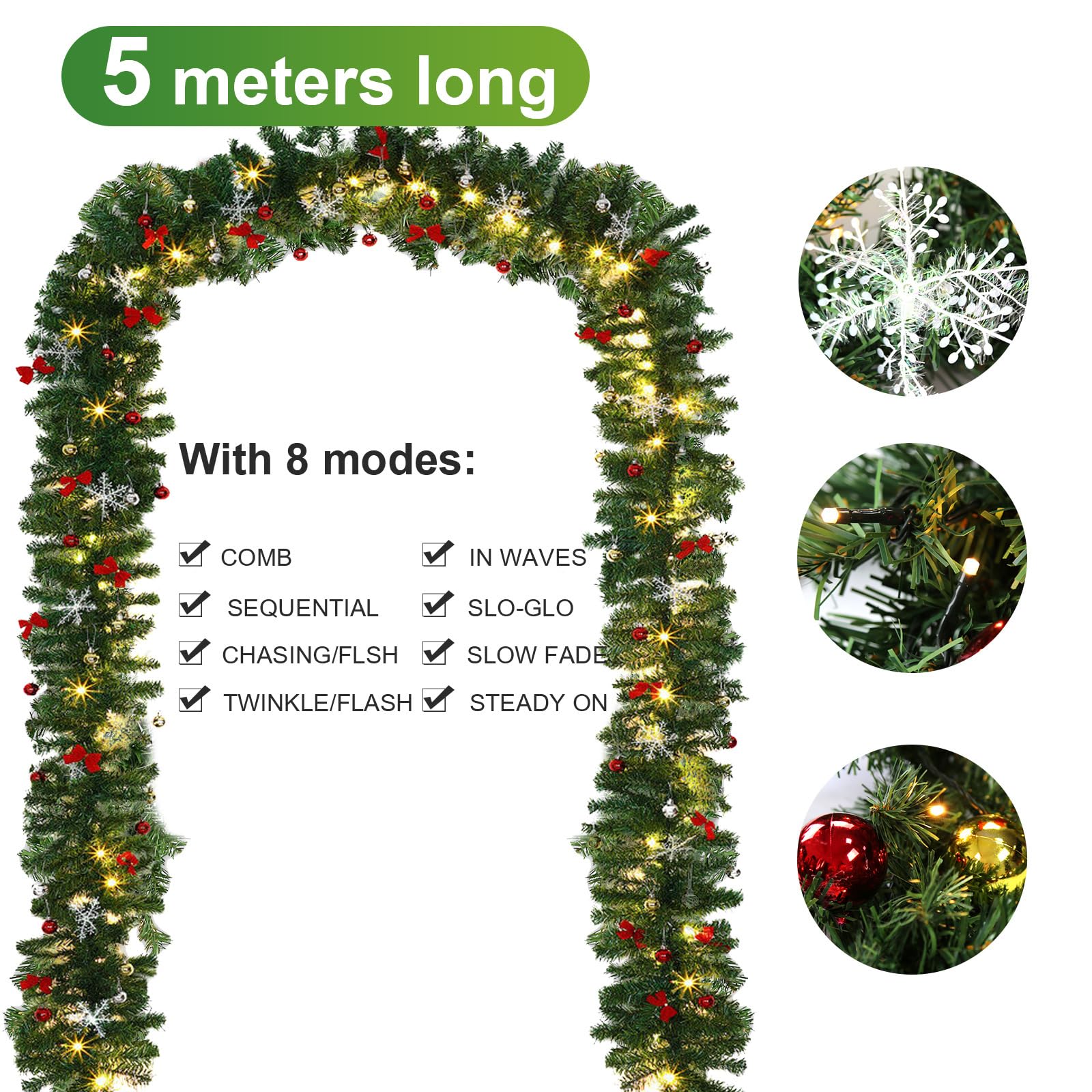 2X Weihnachtsgirlande mit Beleuchtung, 5m 100 LEDs inkl.Deko Tannengirlande Grün Künstlicher Innen & Außen Weihnachtsdeko für Treppen Kamin Haustür weihnachtsdeko Girlande