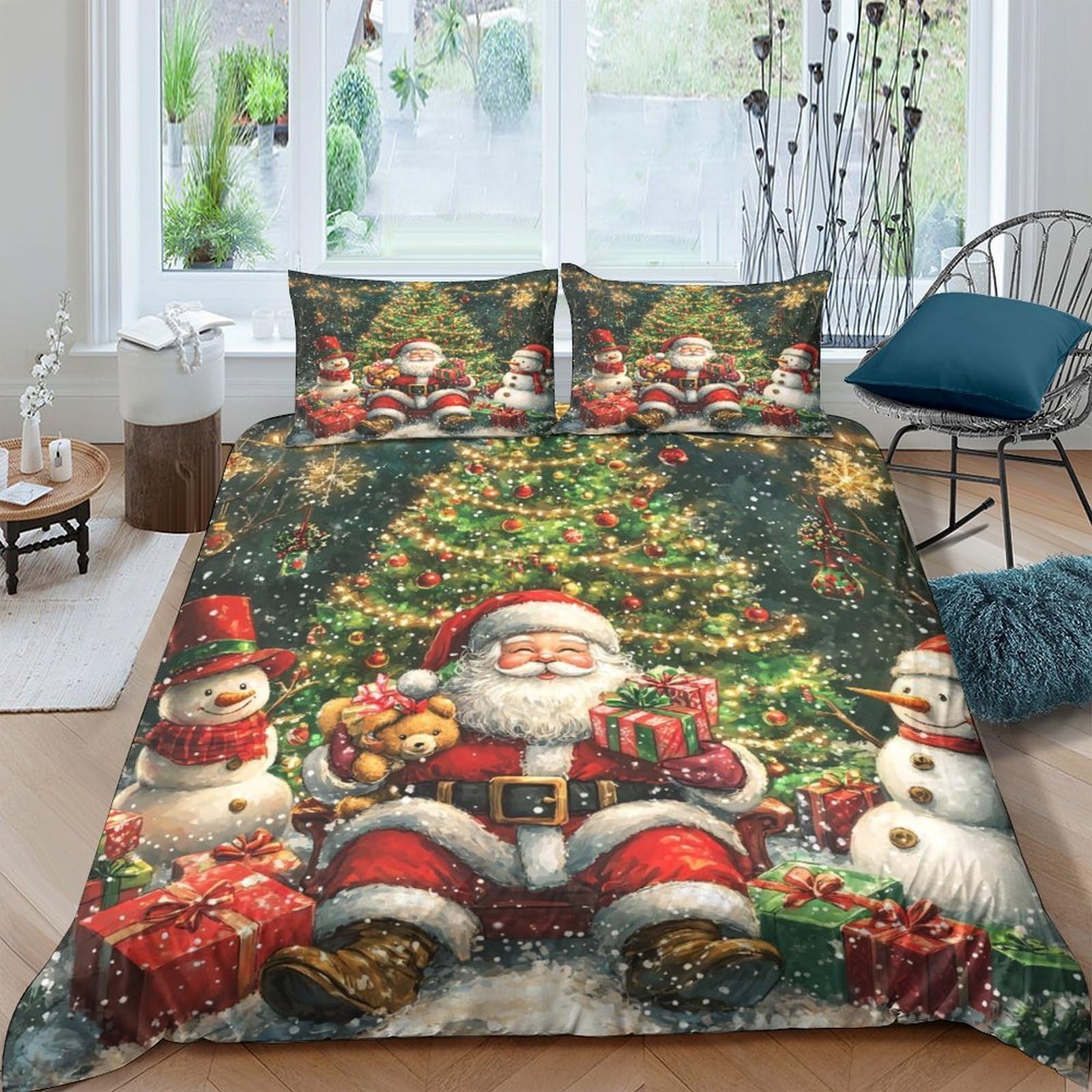 Ctjqhvkz Style-8 3D Printed Christmas Tree Fitted Sheet Microfiber Soft Santa Snowman Mattress Cover For Bedroom Guest Room Holiday Decor Single（135X200cm）