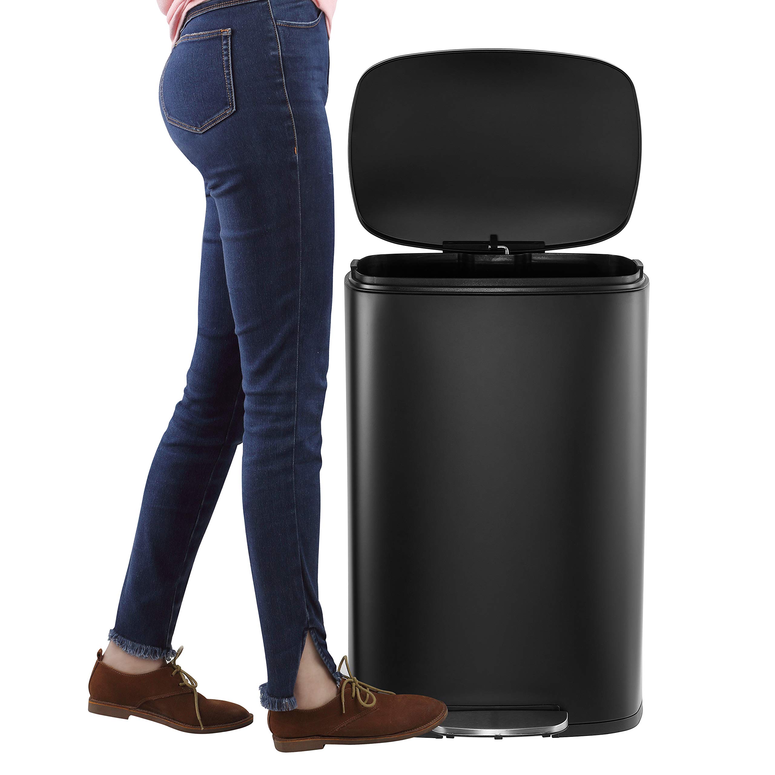 Happimess HPM1006C Mini poubelle en acier à pédale gratuite Fermeture du couvercle en douceur, Poubelle pour Maison, Bureau, Cuisine, Grand : 50 L, Petit : 5 L, Blanc