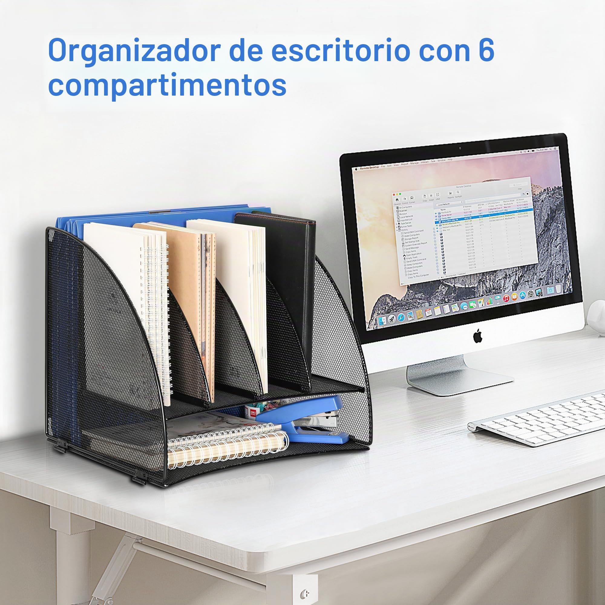 TQVAI Organizador Escritorio 6 Compartimentos Bandejas Oficina Papeles A4 Documentos Revistero Material Oficina y Papeleria Organizador, Negro
