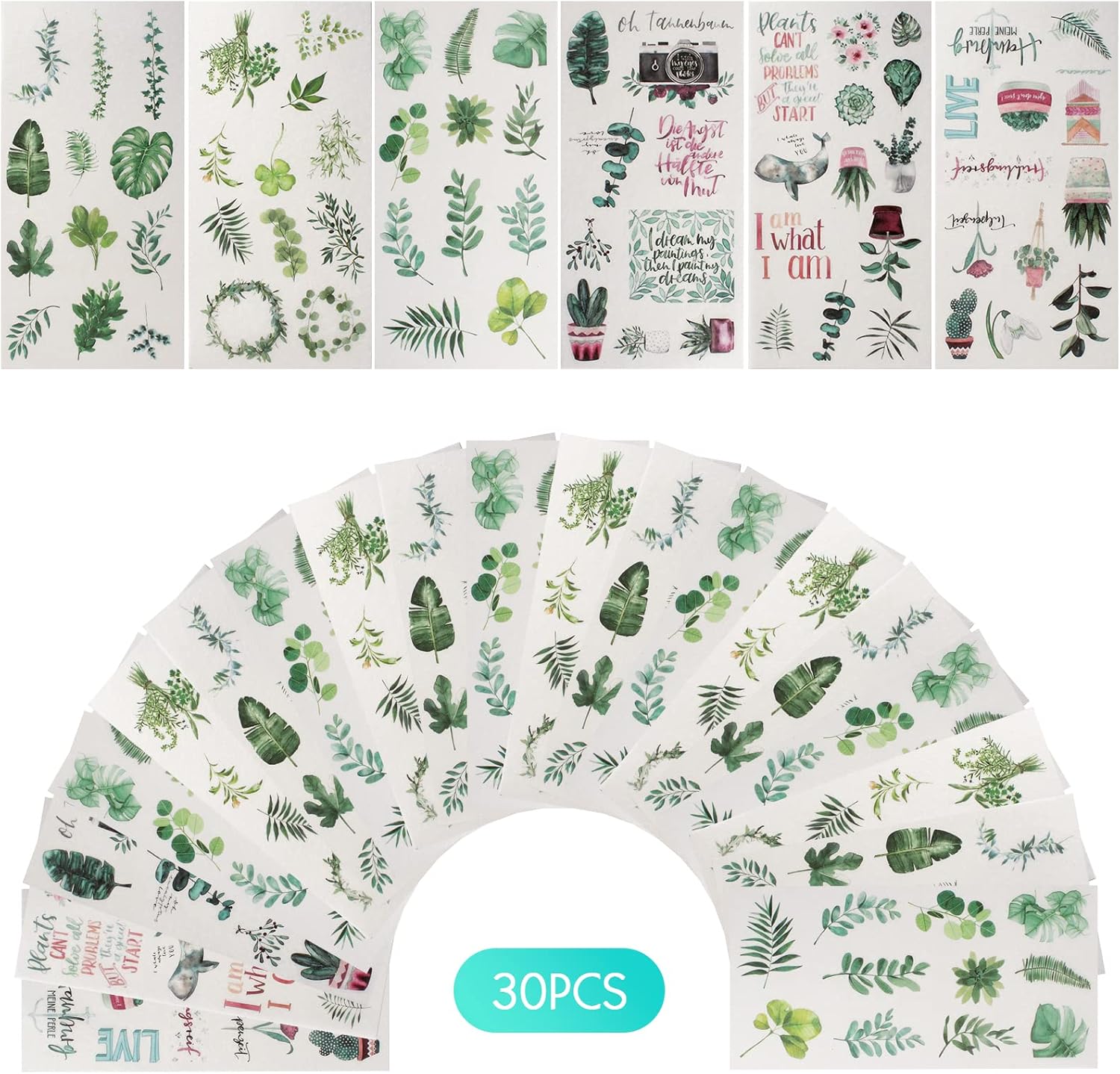 30 Sheets Plant Decorative Stickers, Self Adhesive Greenery Scrapbook