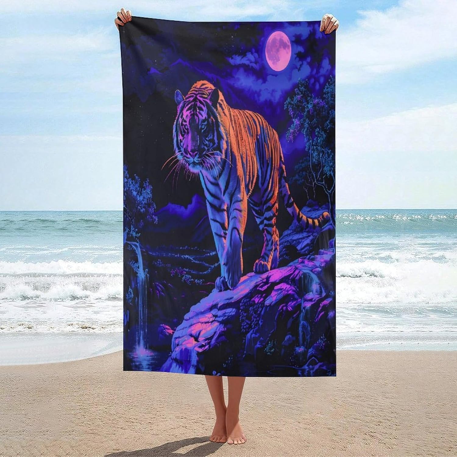 Moon Mountains Tiger (3) Bath Towel Beach Towels Quick Dry Oversized Bath Blanket Highly Absorbent Towel for Women Men 160x80cm