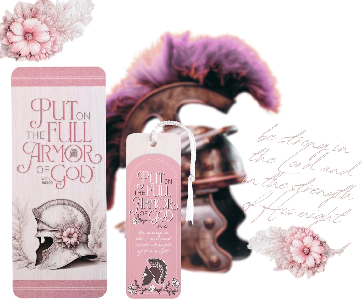 Dicksons Full Armor of God Ephesians 6:10-20 6.25 Inch Pink Cardstock Paper Bookmark Placekeeper Set of 12