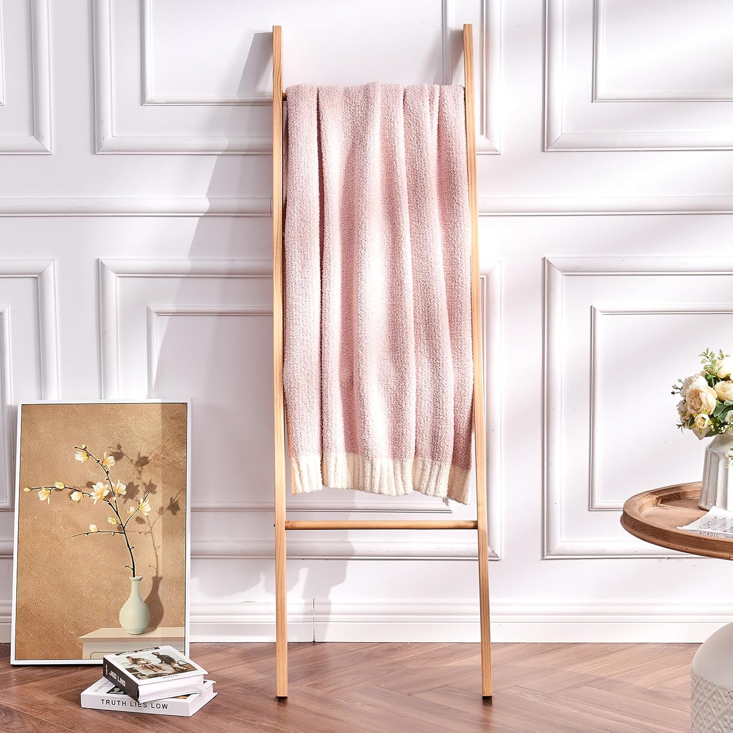 CozeCube Super Soft Fullfy Microfiber Reversible Knitted Blankets, Warm Cozy Fuzzy Plush Throw, Pink and White Melange Throw Blanket for Couch Bed Sofa, 50" x 60" - Image 8