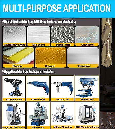 Miniatura 5 de Broca de cobalto 50 piezas de 38 pulgadas HSS Co M35 de longitud de trabajo de metal de acero