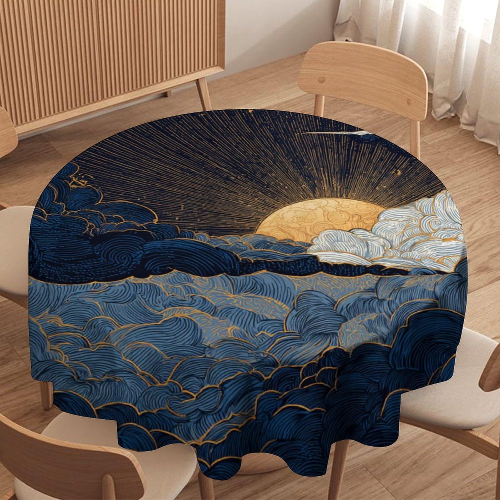 LUYYSKY Fantasy Abstract Woodland Forest Waterproof Round Tablecloth Oil Painting Art Galaxy Star Cloud Pattern Washable Table Cover for Kitchen-177.8" Wx177.8 L cm