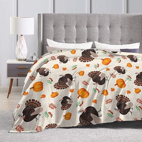 Miniatura 5 de Manta de franela de calabaza y pavo, súper suave, ligera, para el día de Acción de Gracias, para sofá o cama, manta ultra cálida y acogedora para