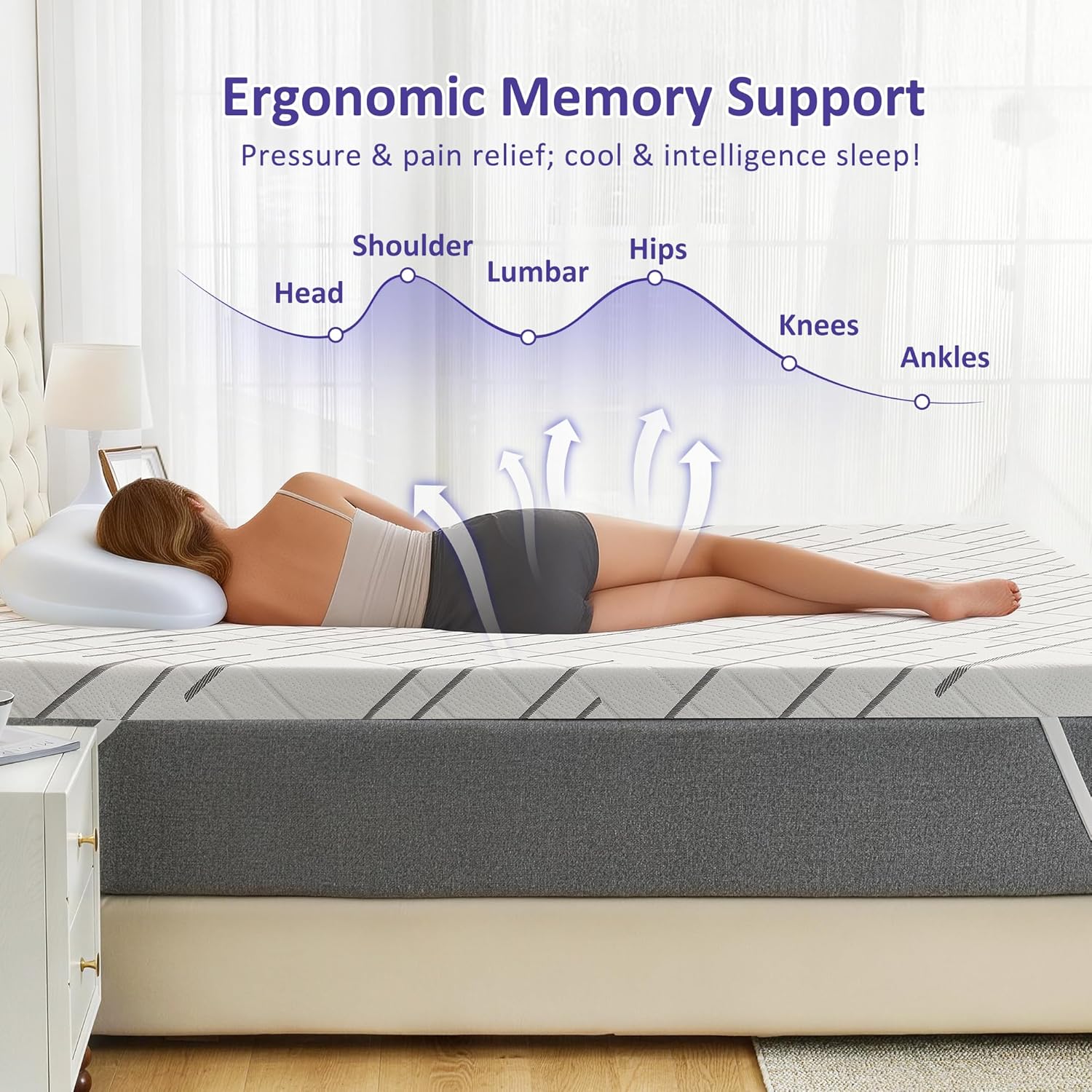 3 Inch Gel Memory Foam Mattress Topper Queen Size with Removable & Washable Viscose Made from Bamboo Cooling Breathable Cover, Soft Bed Topper for Back Pain, CertiPUR-US Certified