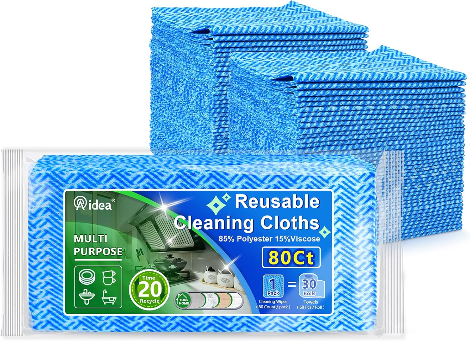 Aidea Cleaning Wipes-80Ct(1 Pack), Multi-Purpose Towel Reusable Cleaning Cloths, Domestic Cleaning Wipes, Cleaning Towels, Dish Cloths-(12''x24'') : Everything Else