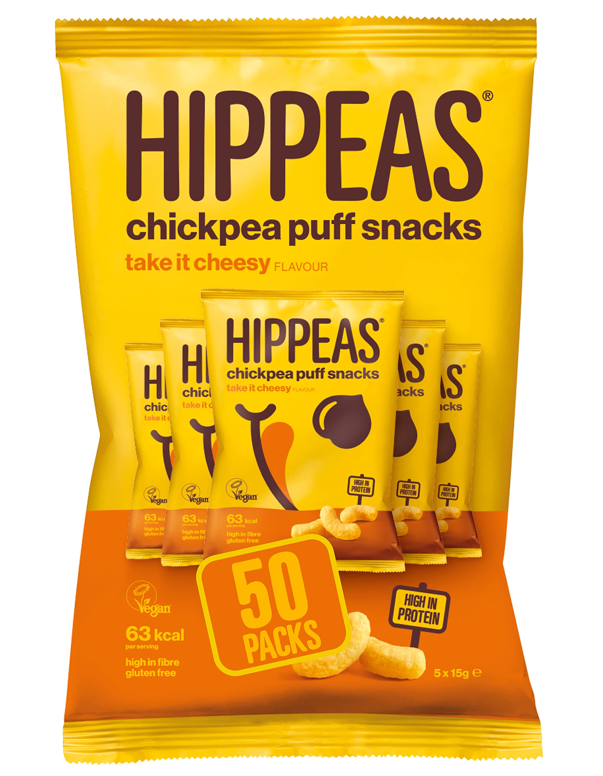 HIPPEAS Cheese Flavoured Chickpea Puff Vegan Crisps Multipack | 25 x 15g Packets | Plant-Based, Source of Protein | Free from Gluten & Artificial Flavours | Light & Crunchy, 62 calories p/serving