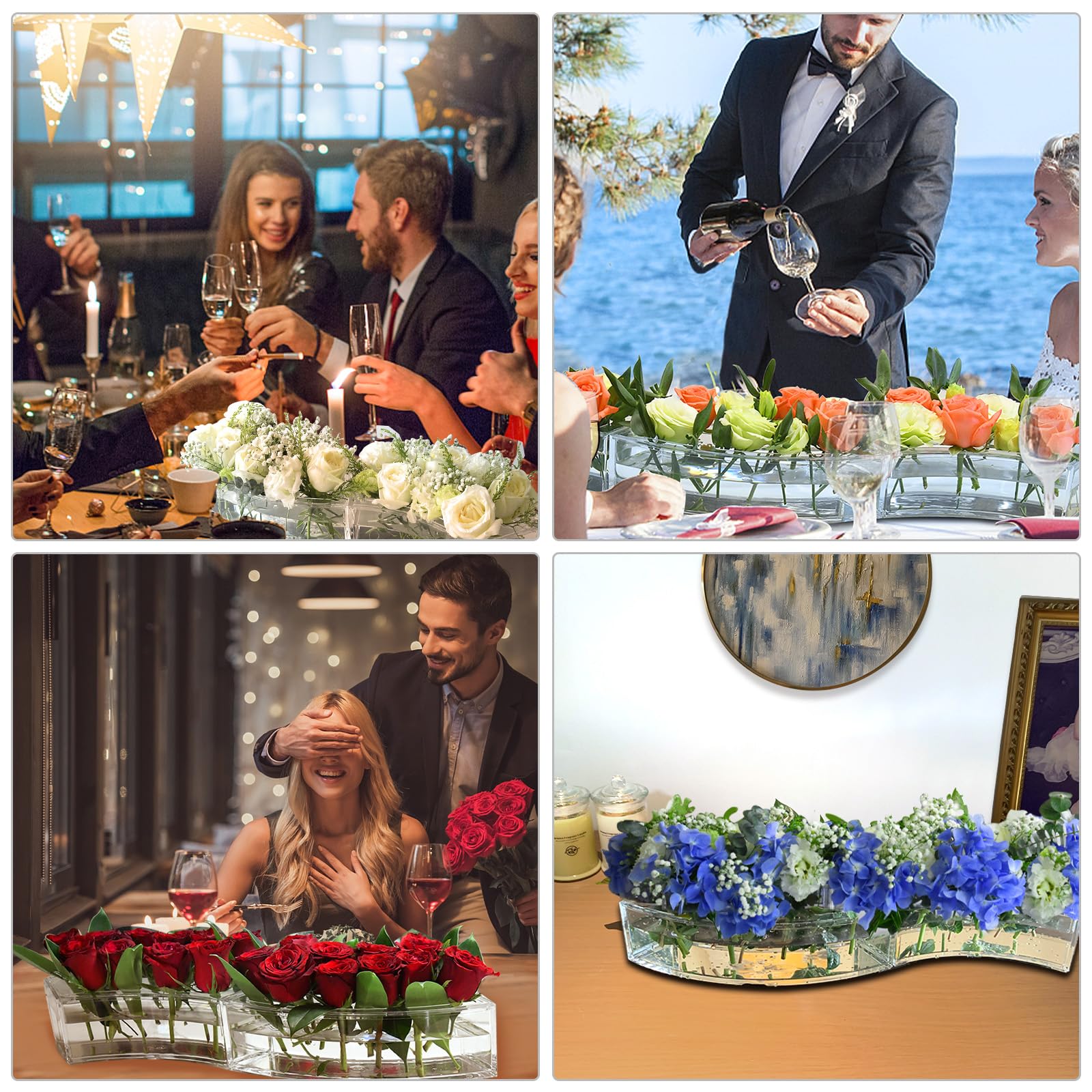 Clear Vase for Flowers — 2 Pieces Transparent Acrylic Centerpieces Flower Vase for Home Décor, Simple Stylish Fan Shaped Floral Vase, Decorative Modern Vases for Home Party Restaurant Dining Table