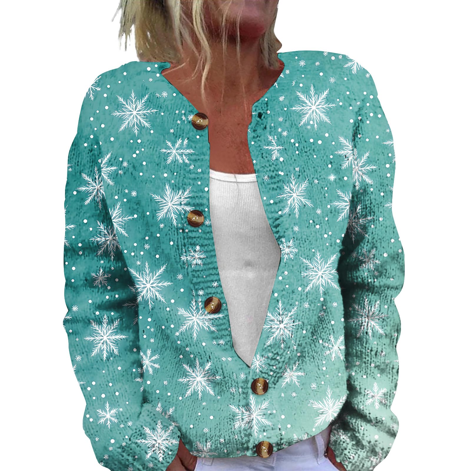 Christmas Sweater for Women Holiday Reindeer Open Front New Years Long Sleeve Sweater Cardigan