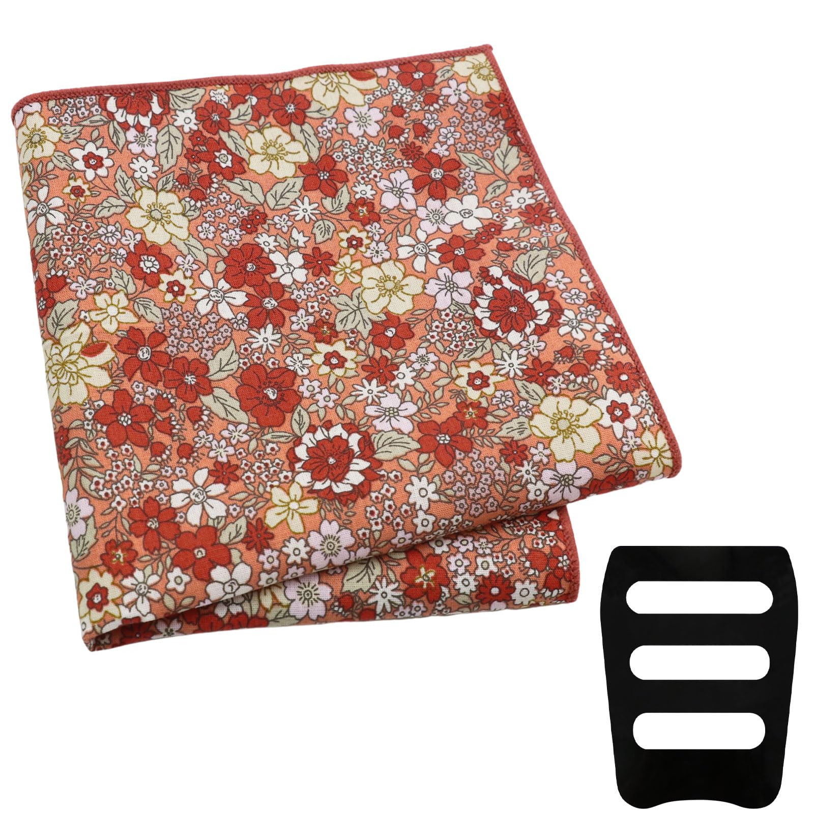 Floral Pocket Squares for Men with Holder Printed Flower Mens Handkerchief Cotton Suit Pocket Hanky for Wedding