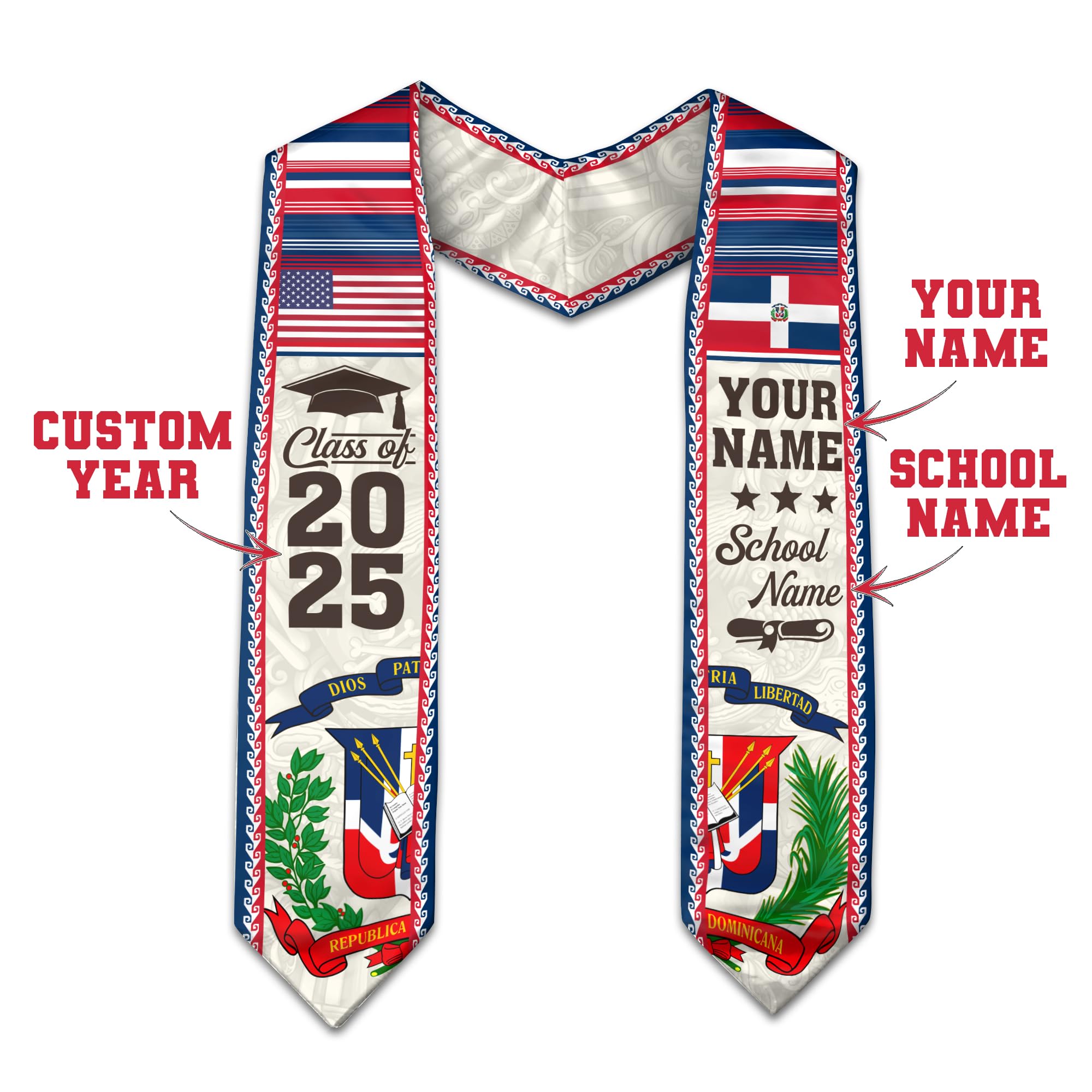 Yupify Dominicans Graduation Sash, Dominican Graduation Stole Custom, Personalized Dominicans American Flag Graduation Sash 15, Small