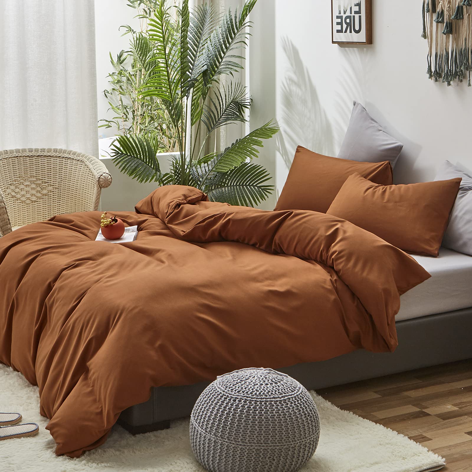 Cottonight Pumpkin Color Comforter Set King Rust Terracotta Bedding Comforter Set Burnt Orange Solid Color Blanket Quilts Soft Breathable Caramel Dusty Rust Comforter Set for Women Men Adults Teens