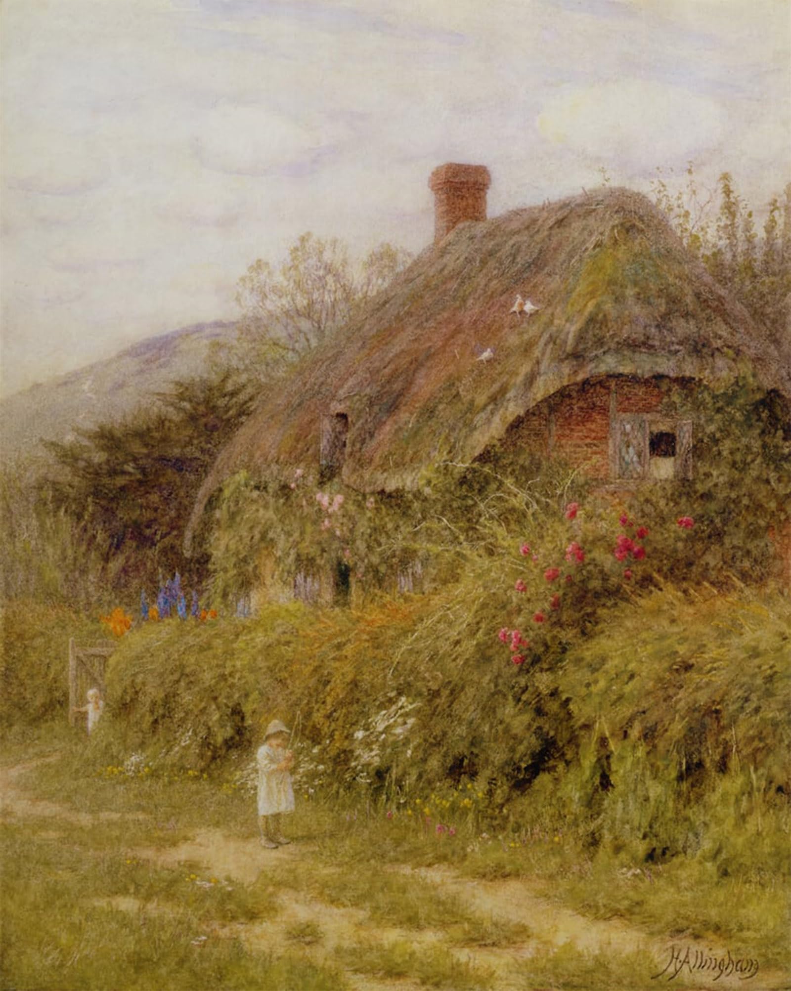 POSTERIIk Vintage Art Print Images Pictures Print off Fishing Surrey by Helen Allingham Modern Colour Posters for Office Home Decor 60x90cm