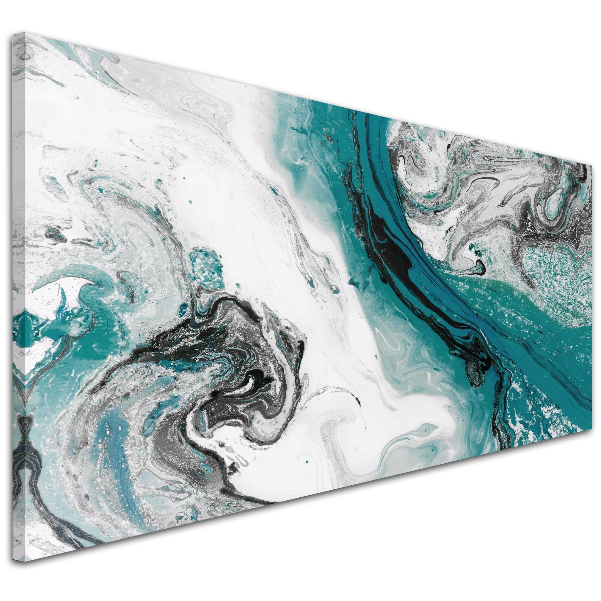 Wallfillers Teal and Grey Swirl Living Room Canvas Pictures Accessories - Abstract - 1468-118x49cm