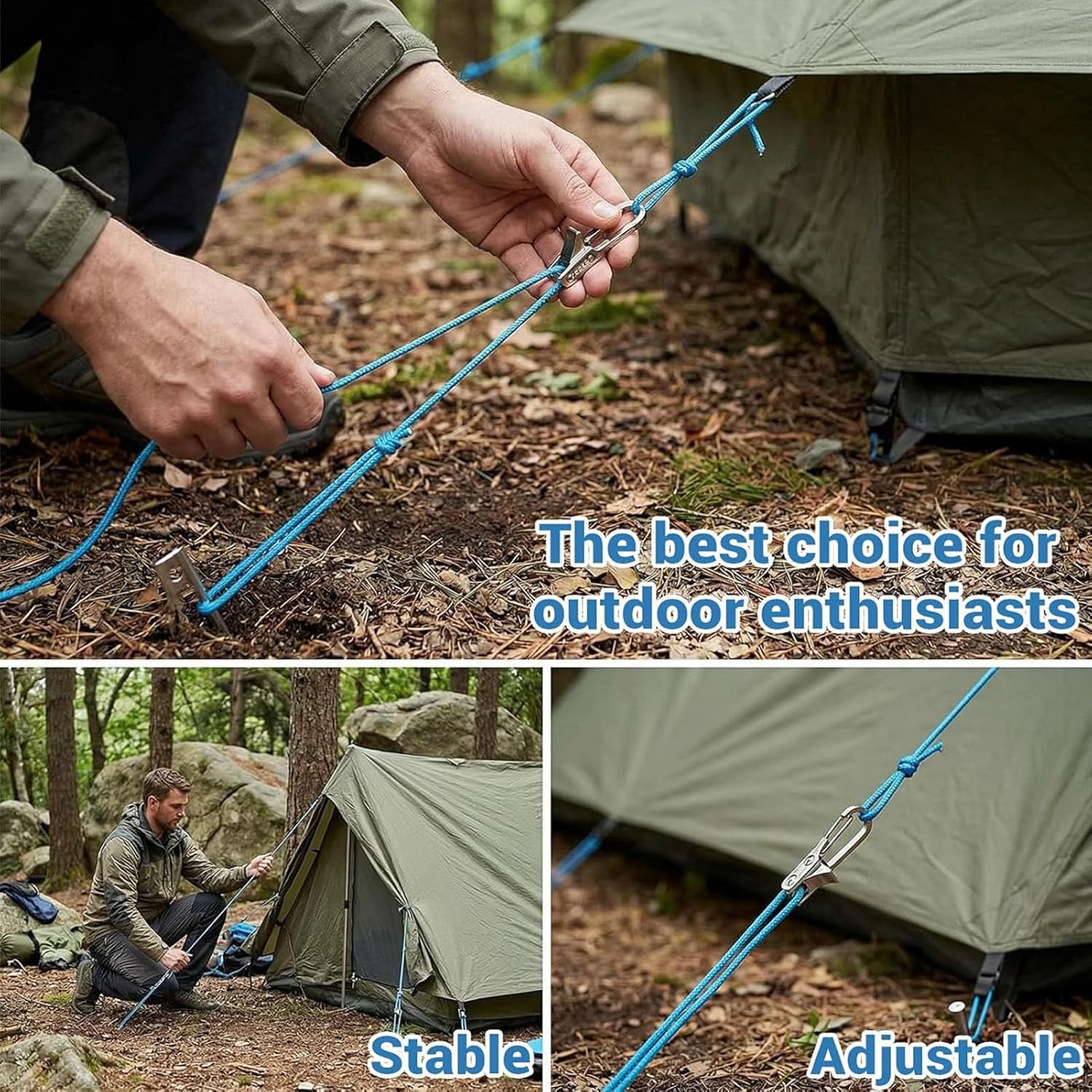 Naroote 6PCS Rope Tightening Tool, Retractable Buckle Rope with Heavy Duty, Quick Adjust & Robust Construction for Outdoor Camping, Boating, Home Storage