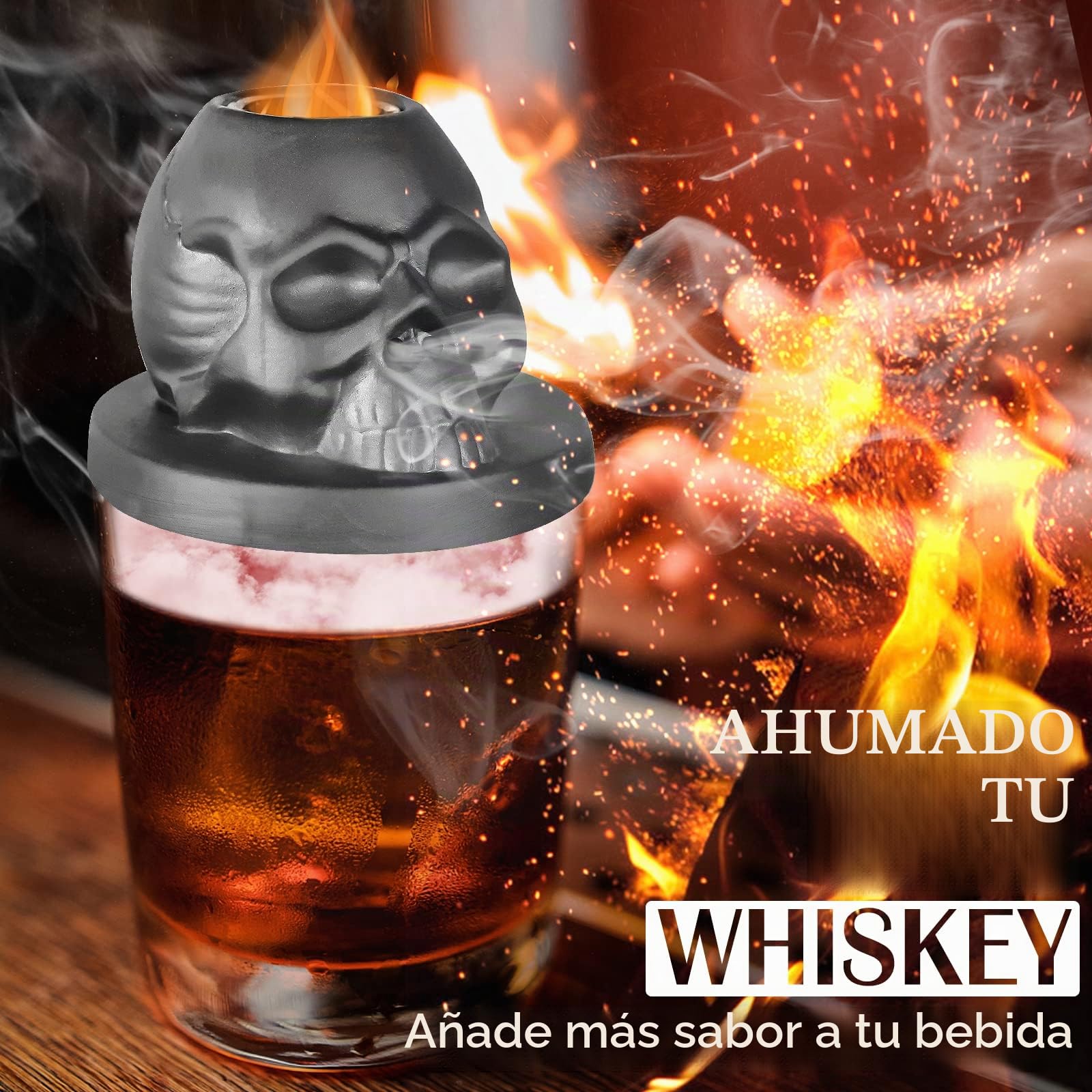 Kit de ahumador de cóctel con linterna, kit de infusor de whisky Anmyox con caja de regalo, juego de whisky bourbon, regalo para hombres, kit de ahumador antiguo de calavera para tus amigos, marido