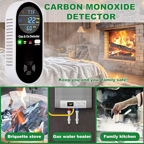 Miniatura 5 de Detector de gas combustible y monóxido de carbono 4 en 1 alarma con sensor de temperatura/humedad - Detector de fugas de CO/gas enchufable para el