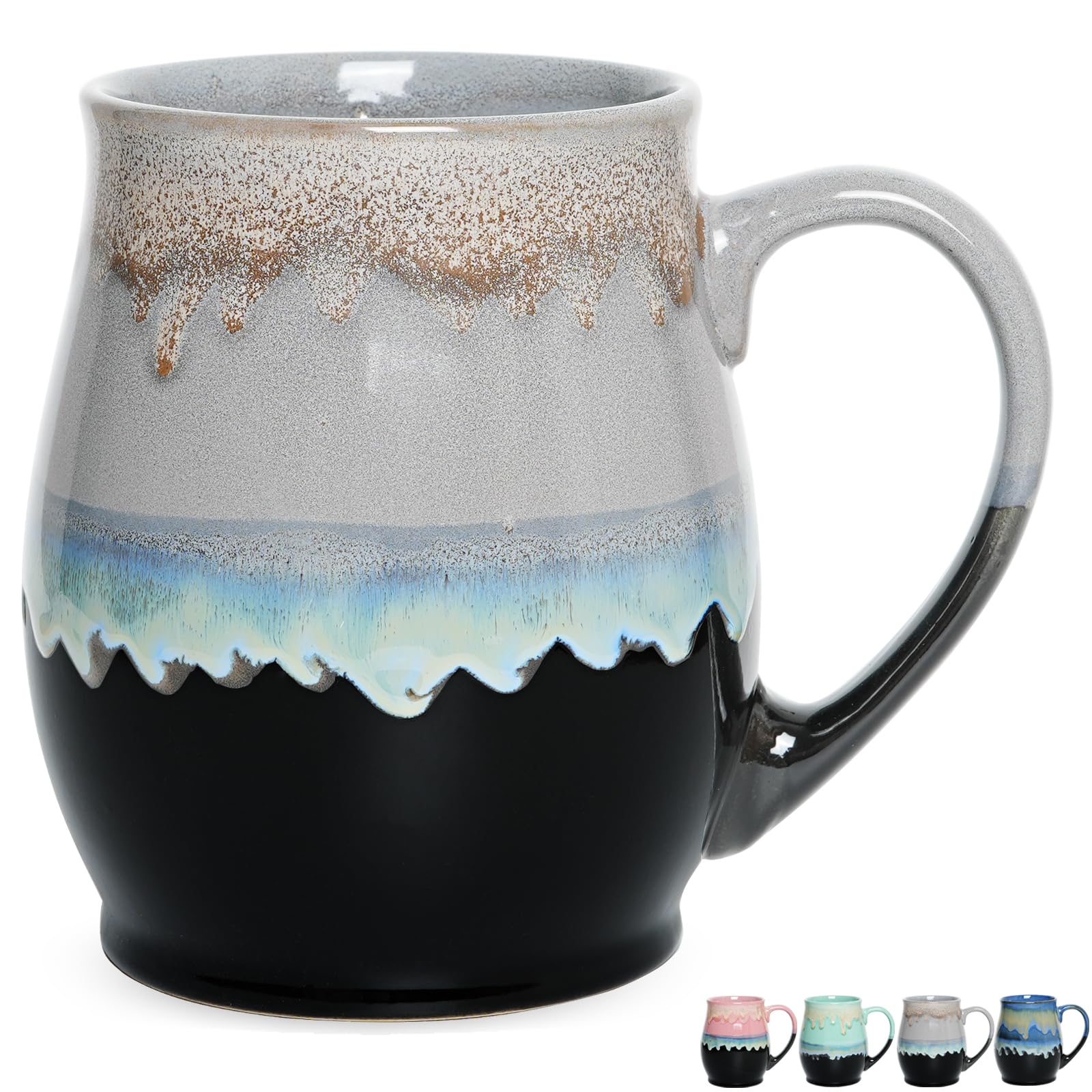 Bosmarlin Extra Large Ceramic Coffee Mug, 25 Oz, Dishwasher and Microwave Safe, Big Oversized Tea Cup, Reactive Glaze (Grey)