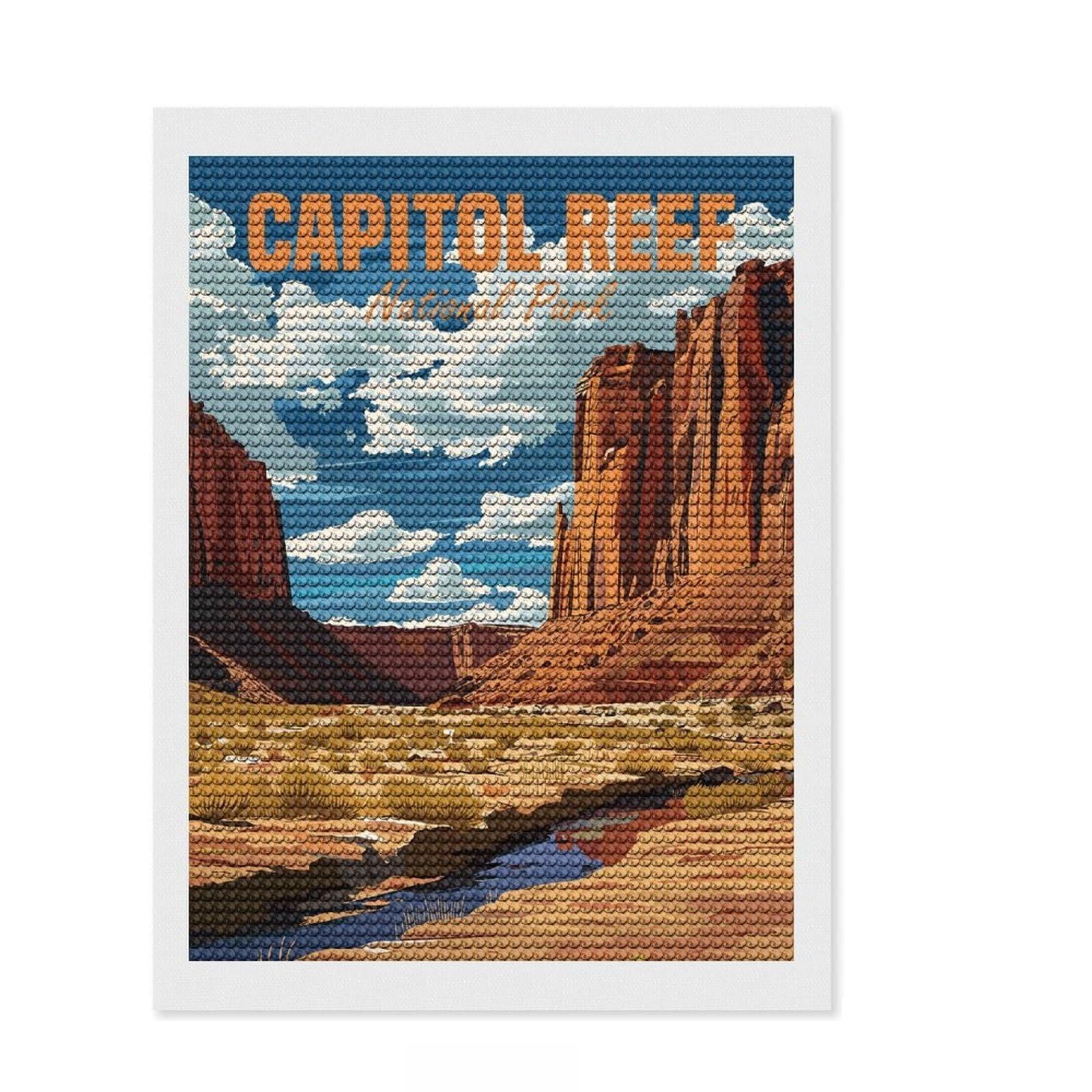 Junmoney Capitol Reef National Park DIY Diamond Art Canvas Kit 12"x16", for Adults, Finish and Display, Birthday Gift, Aesthetic Room Decor