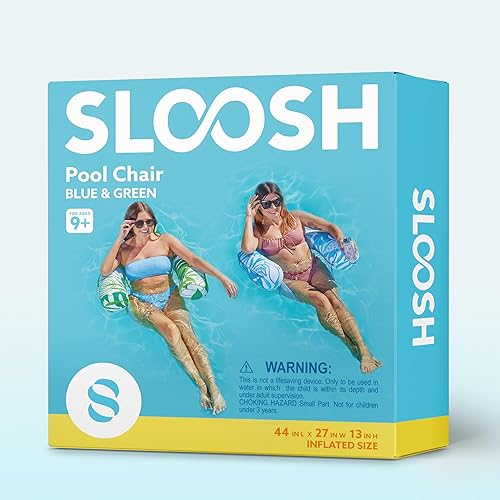 Miniatura 8 de Sloosh Sillas flotantes de piscina para adultos, paquete de 2 sillas flotantes de agua, sillas inflables de piscina con reposacabezas para adultos,