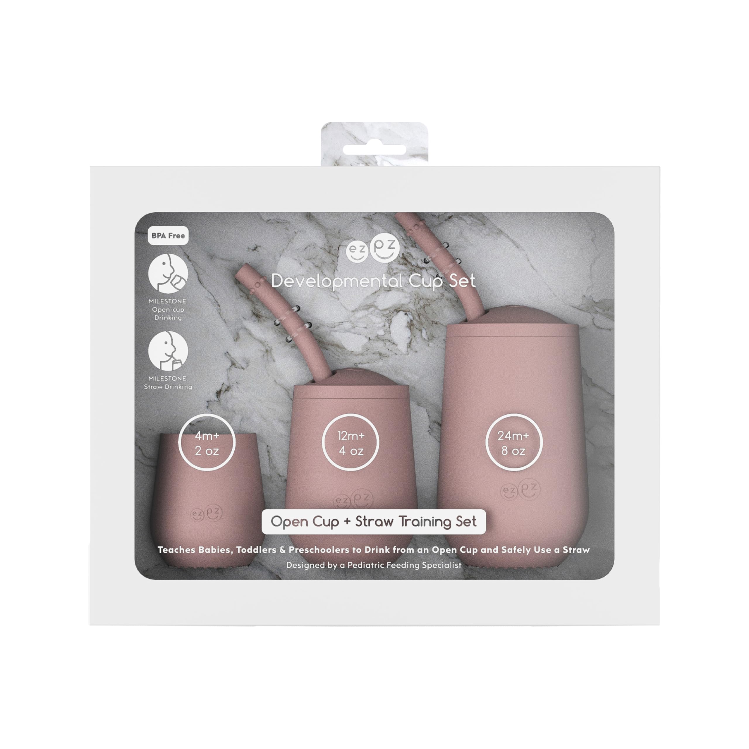 ezpz Developmental Cup Set (Blush) 100% Silicone Training Cup for Infants - Designed by a Pediatric Feeding Specialist - Baby-led Weaning Essentials & Baby Gifts