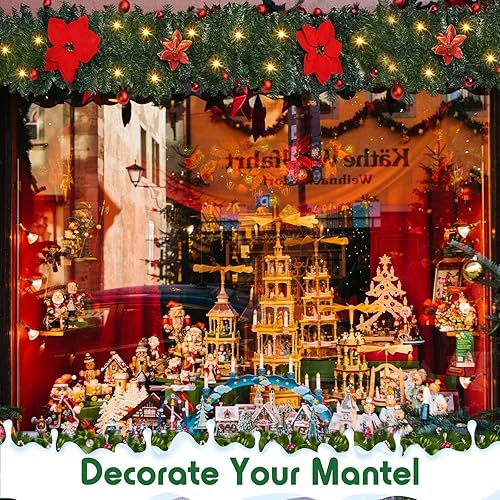 Miniatura 4 de Riceshoot 2 guirnaldas de Navidad preiluminadas de 9 pies con luces, plantas artificiales de vid de Navidad, funciona con pilas, 220 luces LED,