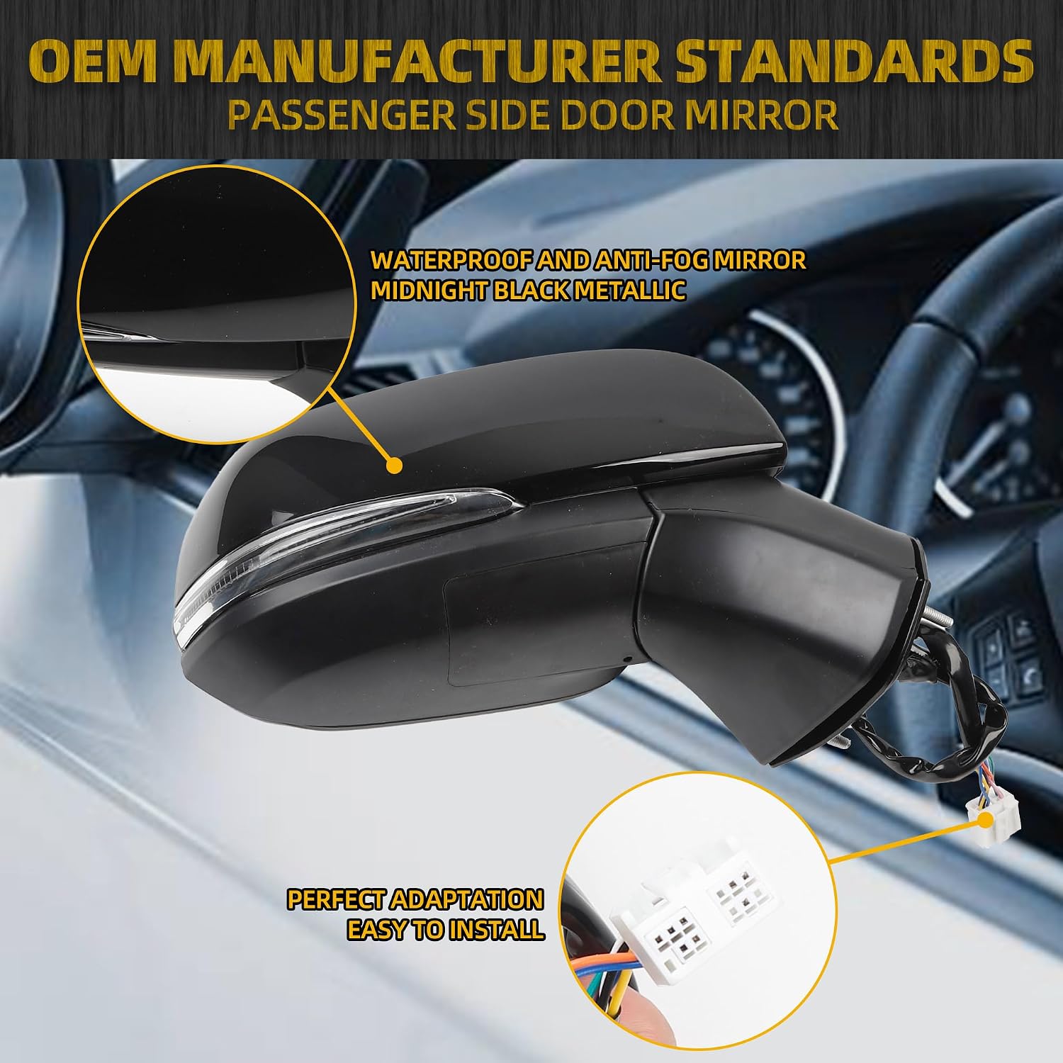 Dasbecan Right Passenger Side Mirror Assembly Compatible with 2019-2024 Toyota Rav4 Side View Midnight Black Metallic w/Power Heated Mirror Turn Signal BSD Replaces# 879100R271 8Pins