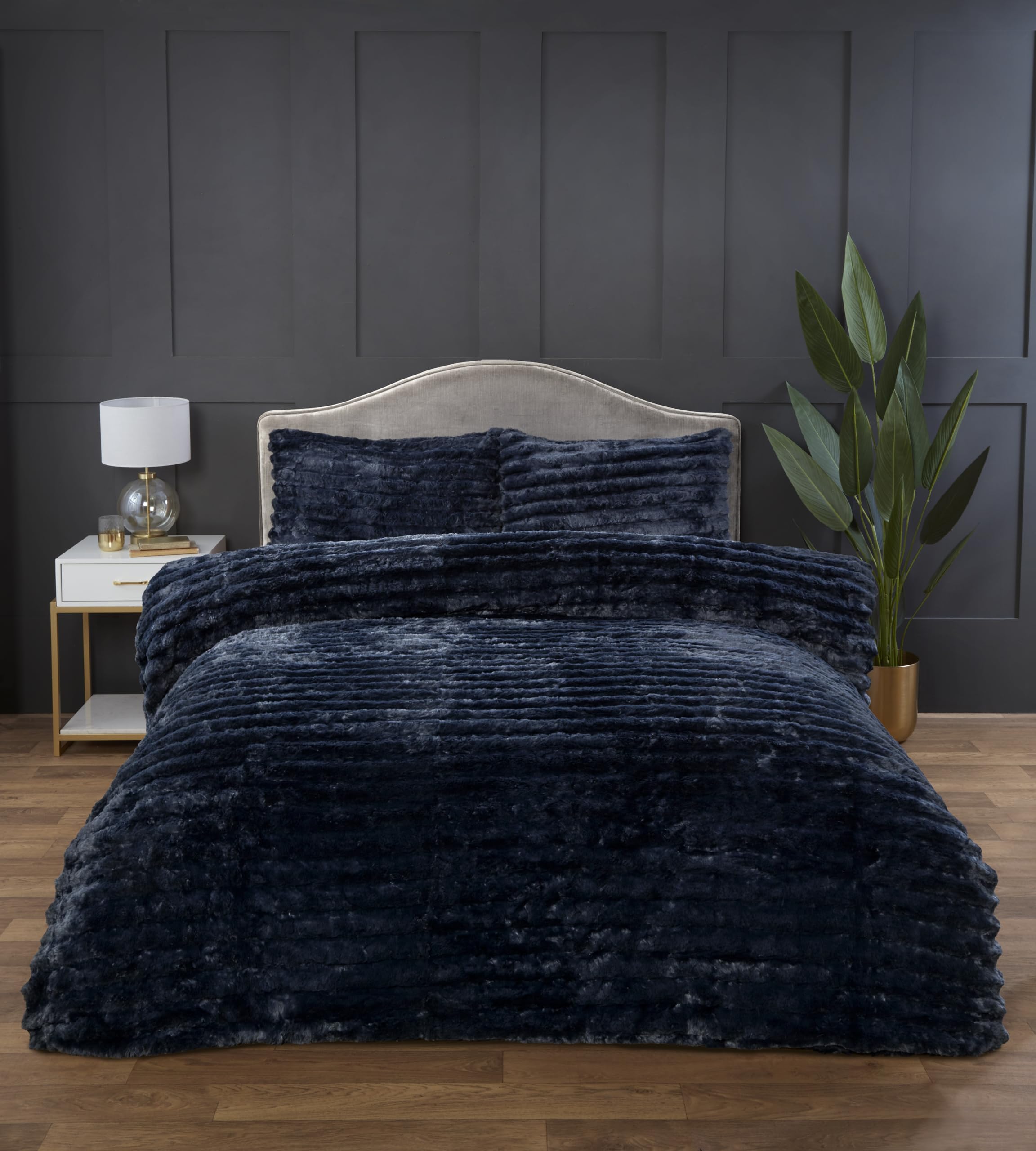 Chunky Ribbed Fur Polyester Duvet Cover Set - Charcoal Single Size - Rapport Home