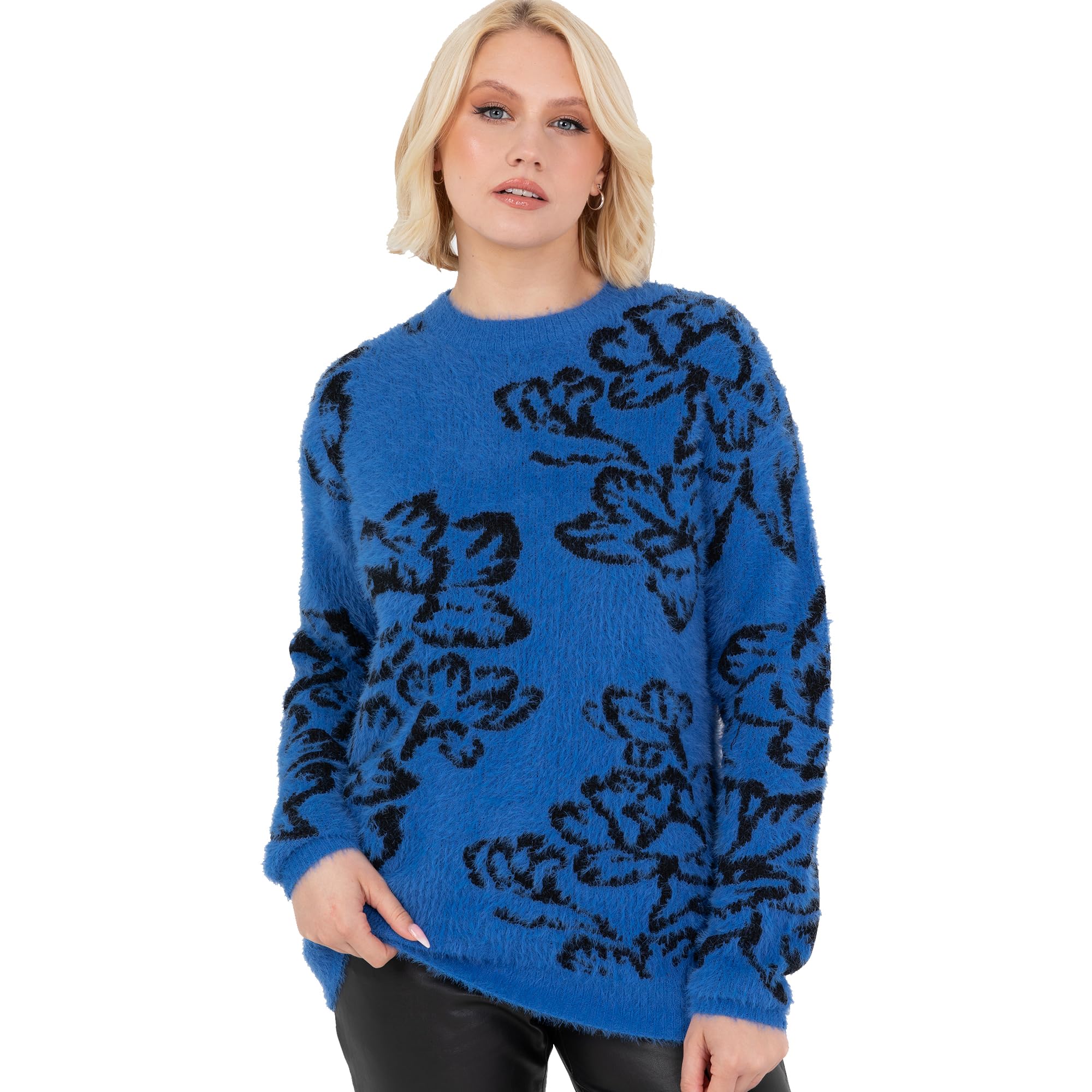 Lovedrobe Floral Jacquard Jumper Blue Size 8-10