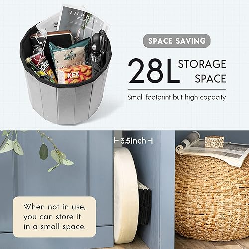 Miniatura 5 de Phantoscope Otomana de almacenamiento redonda de 15 pulgadas, cajas de almacenamiento plegables de terciopelo, reposapiés, caja de juguetes otomana,