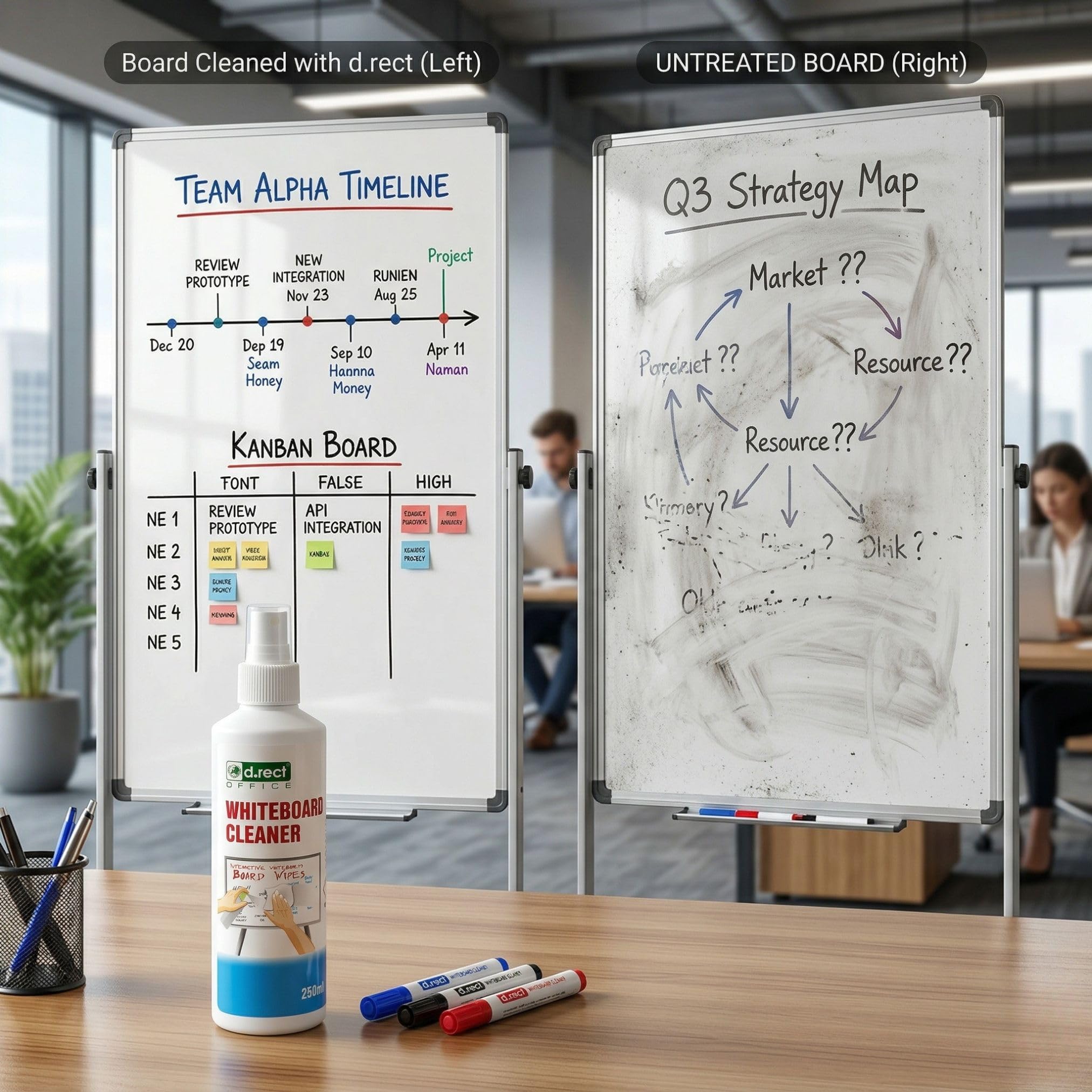 D.RECT Limpiador Pizarra Blanca 250 ml, Spray Limpieza Pizarra Blanca Tablero Magnético Flipchart Whiteboard, Botella de Bombeo, 110453