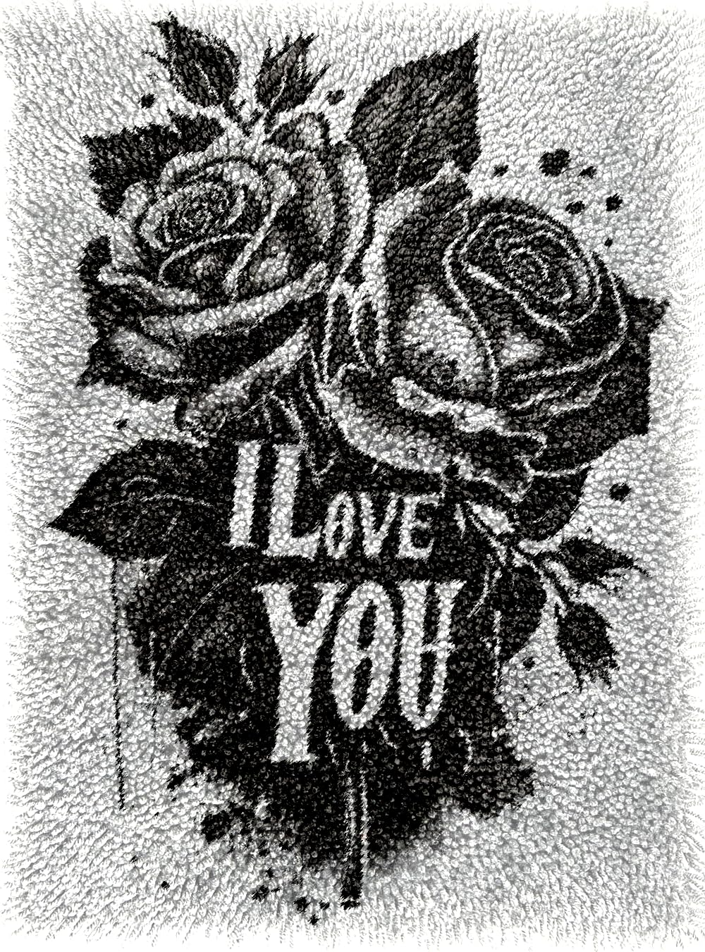 Black Rose Flower with I Love You Latch Hook Rug Kits Color Printed Crochet Yarn Needlework DIY Hooking Latch Kit Carpet Rug Cover Mat for Christmas Chair Cushion Floor Decoration 52x38cm