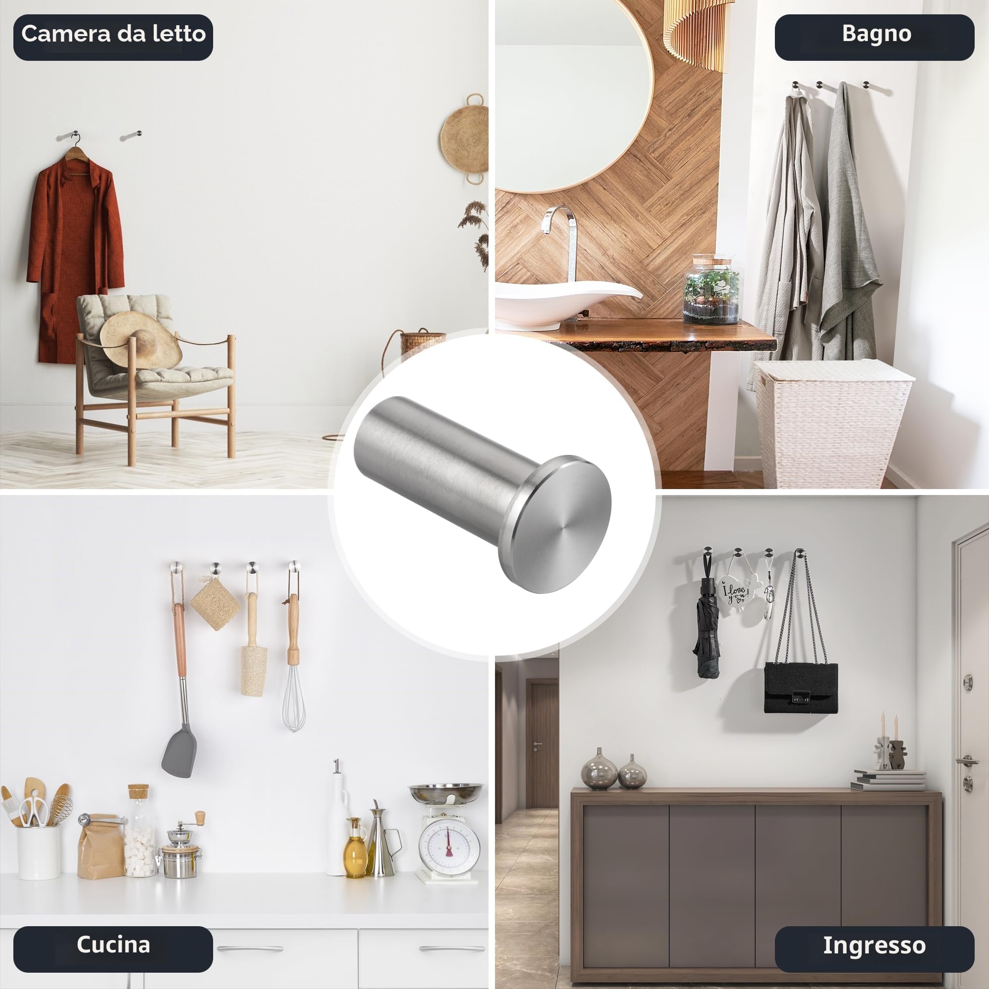 SAYAYO Ganci Accappatoio Bagno in Acciaio Inox Gancio Appendiabiti, Appendi Strofinacci Cucina Ganci da Parete Appendi Accappatoio Bagno Capacità Carico 15 kg, 2 Pezzi, Argento
