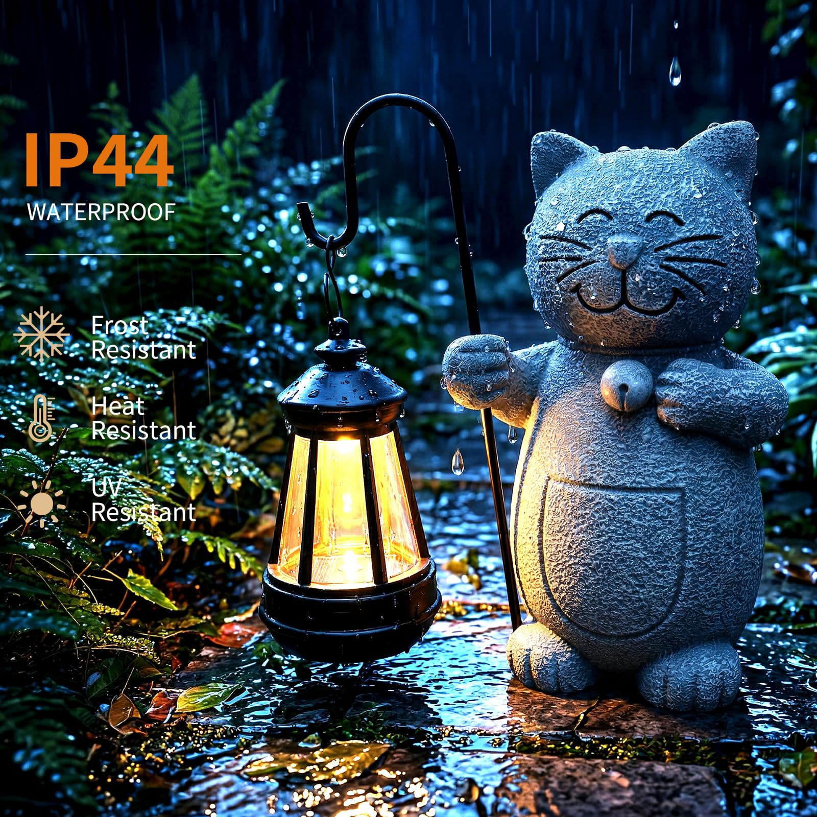 Figurina di Gatto per Esterni con Lanterna Solare, Impermeabile Figura Solare da Giardino per Decorazione Esterna, Balcone, Terrazzo, Regalo per Donne, Uomini, Mamma, Compleanno