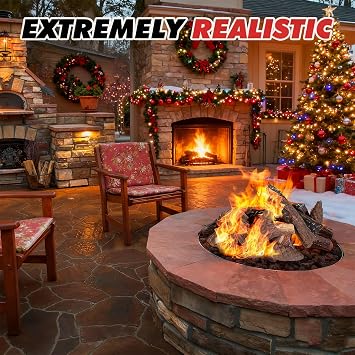 10 Pack Gas Fireplace Logs, Ceramic Wood Gas Fireplace Log Set, Simulated Fake firewood, Ceramic, Gas Inserts, Decorative, Heat Resistant Realistic Logsfor Outdoor Fireplaces and Fire Pits | Ceramic wood log, gas inserts, vented, faux artificial logs, heat resistant, for electric, indoor, and outdoor fire pits
