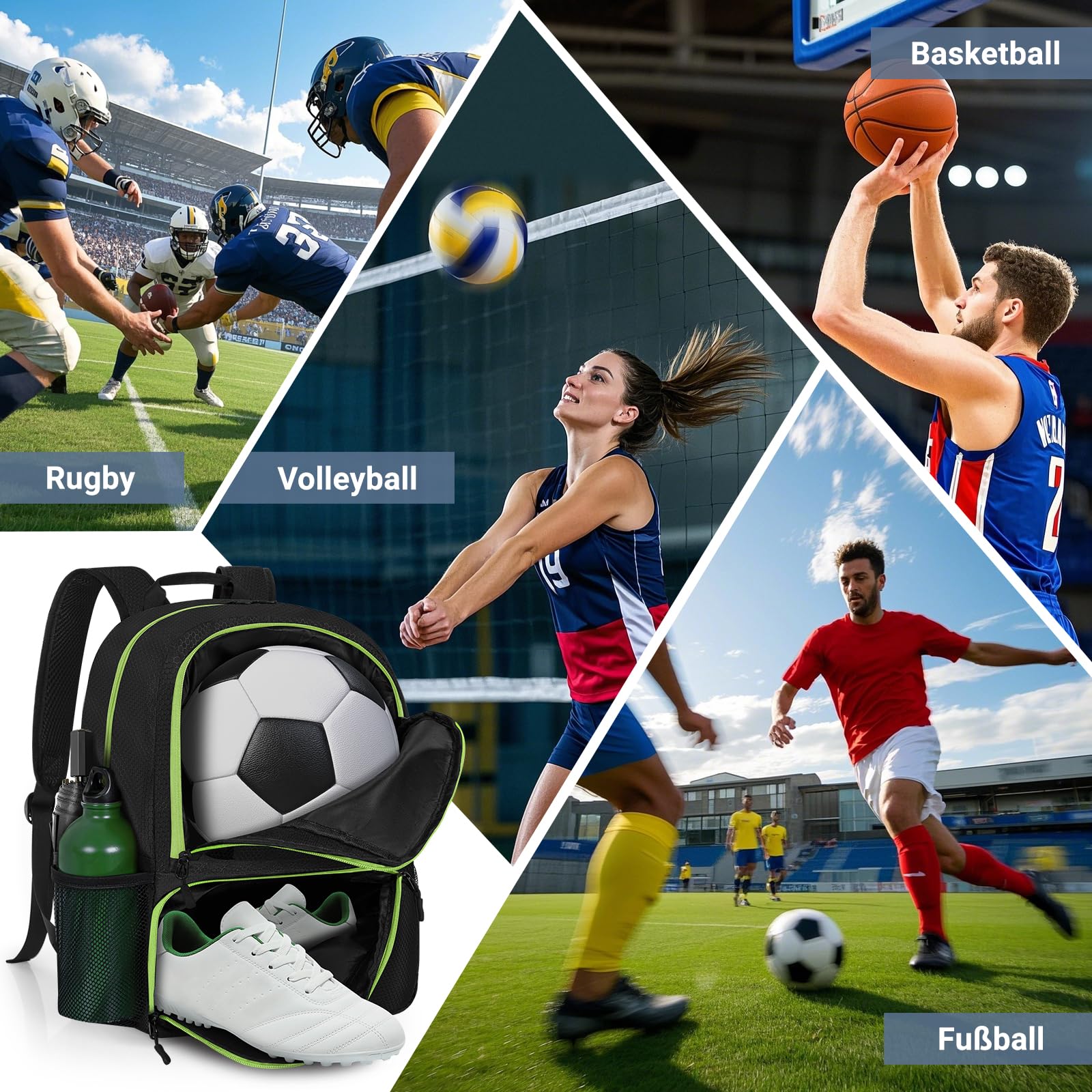 OUUTMEE Mochila deportiva para fútbol baloncesto voleibol resistente organizador pelotas zapatos gran capacidad