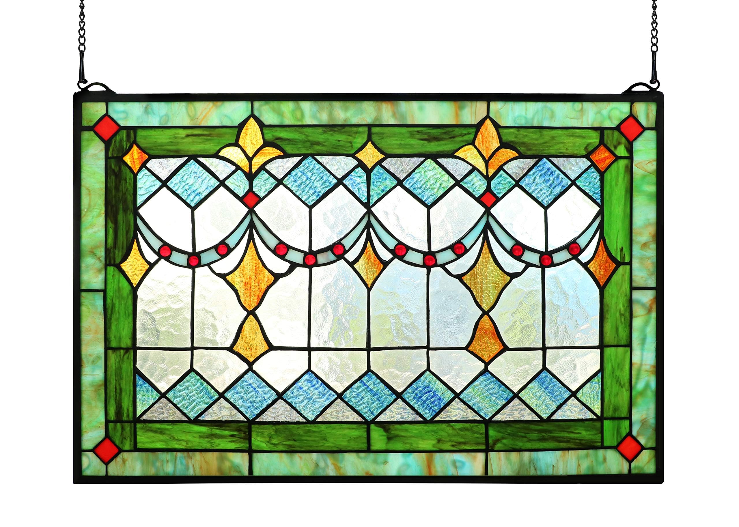 Yogoart Tiffany Style Stained Glass Window Hanging Panels Horizontal Transom Window Hanging(24" X 16")
