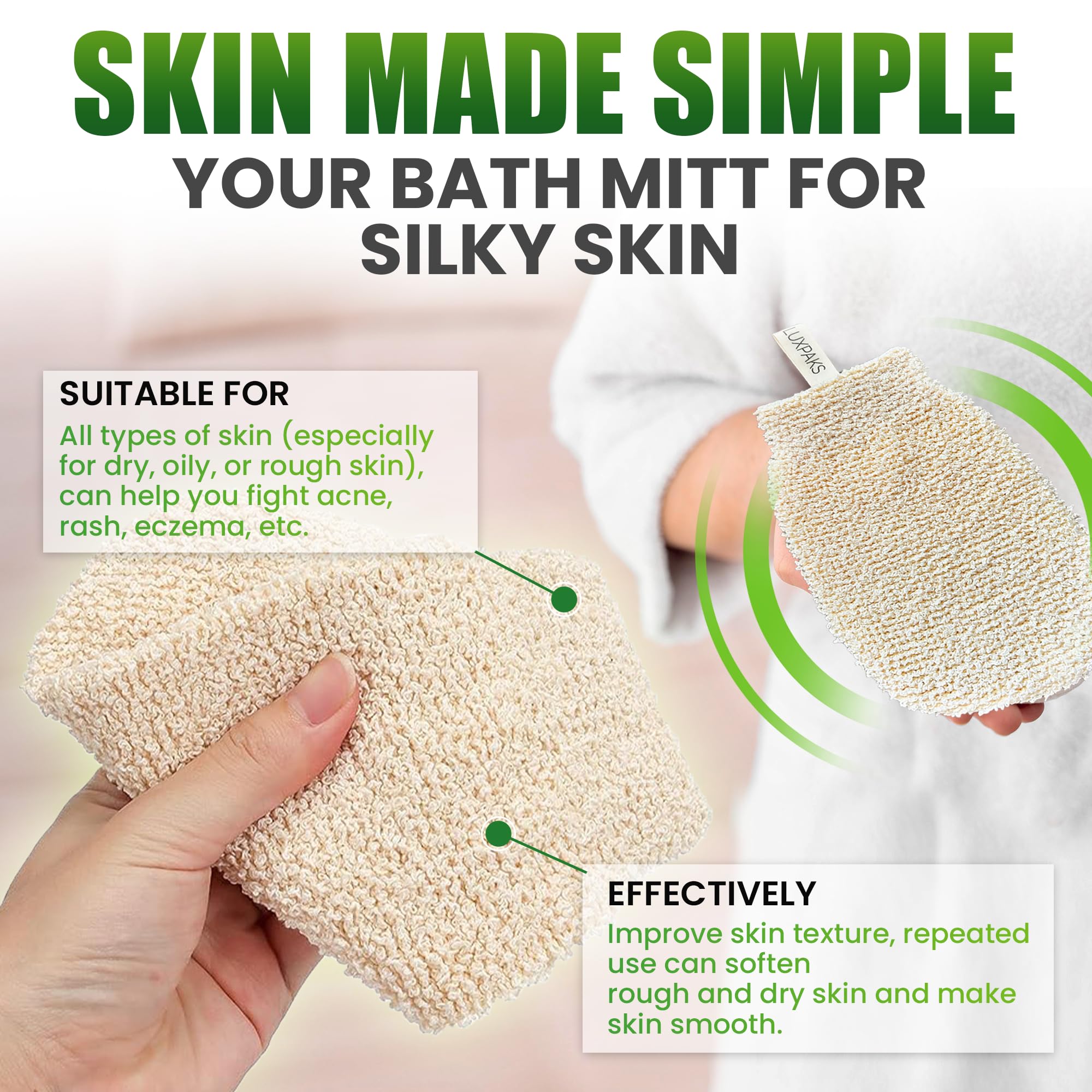 LUXPAKS Bath Glove bundled with Amlactn Moisturizing Lotion – Esfoliante Body Lotion with Lactic Acid for Smooth, Hydrated Skin