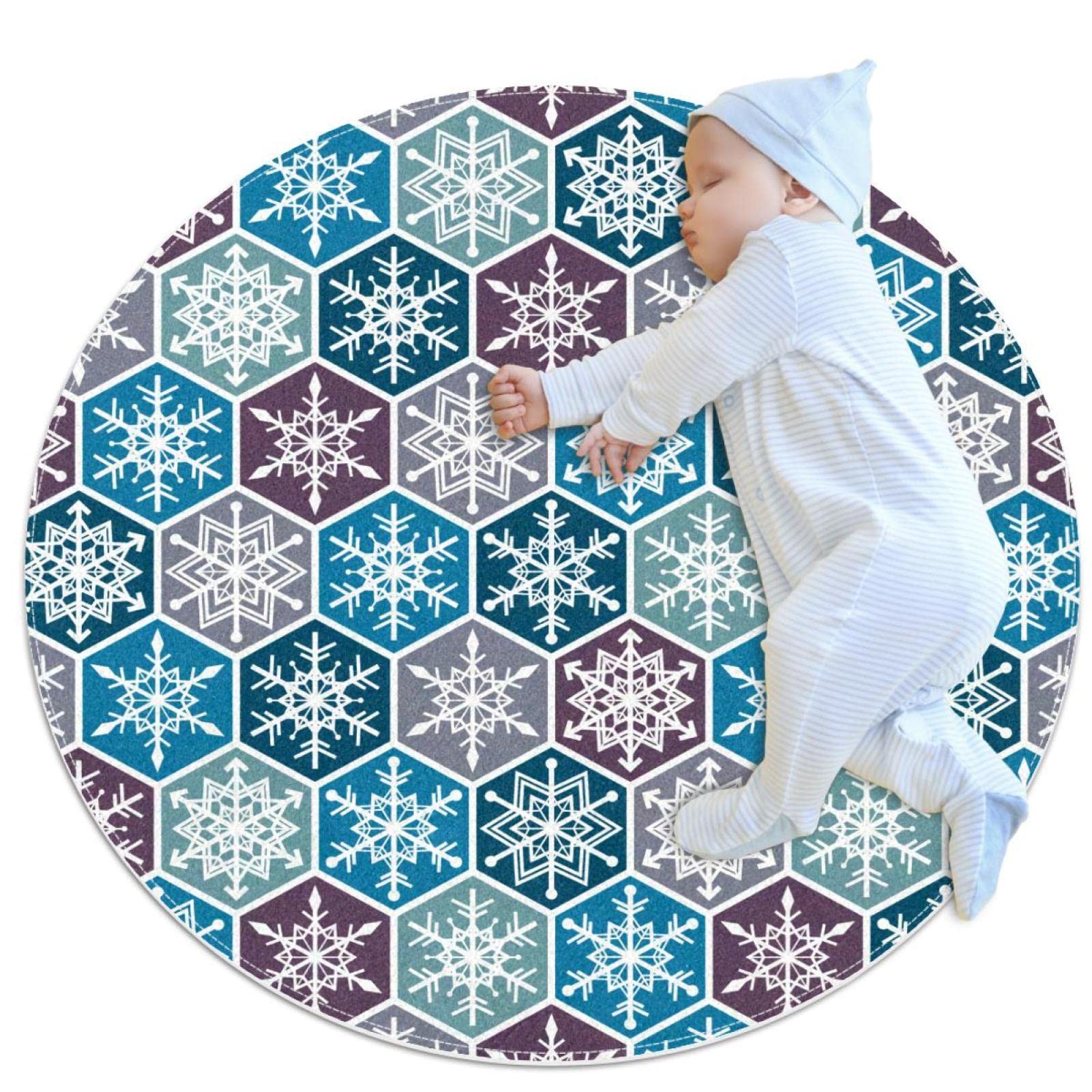 Tapis rond flocons de neige Noël 100cm antidérapant et doux pour chambre