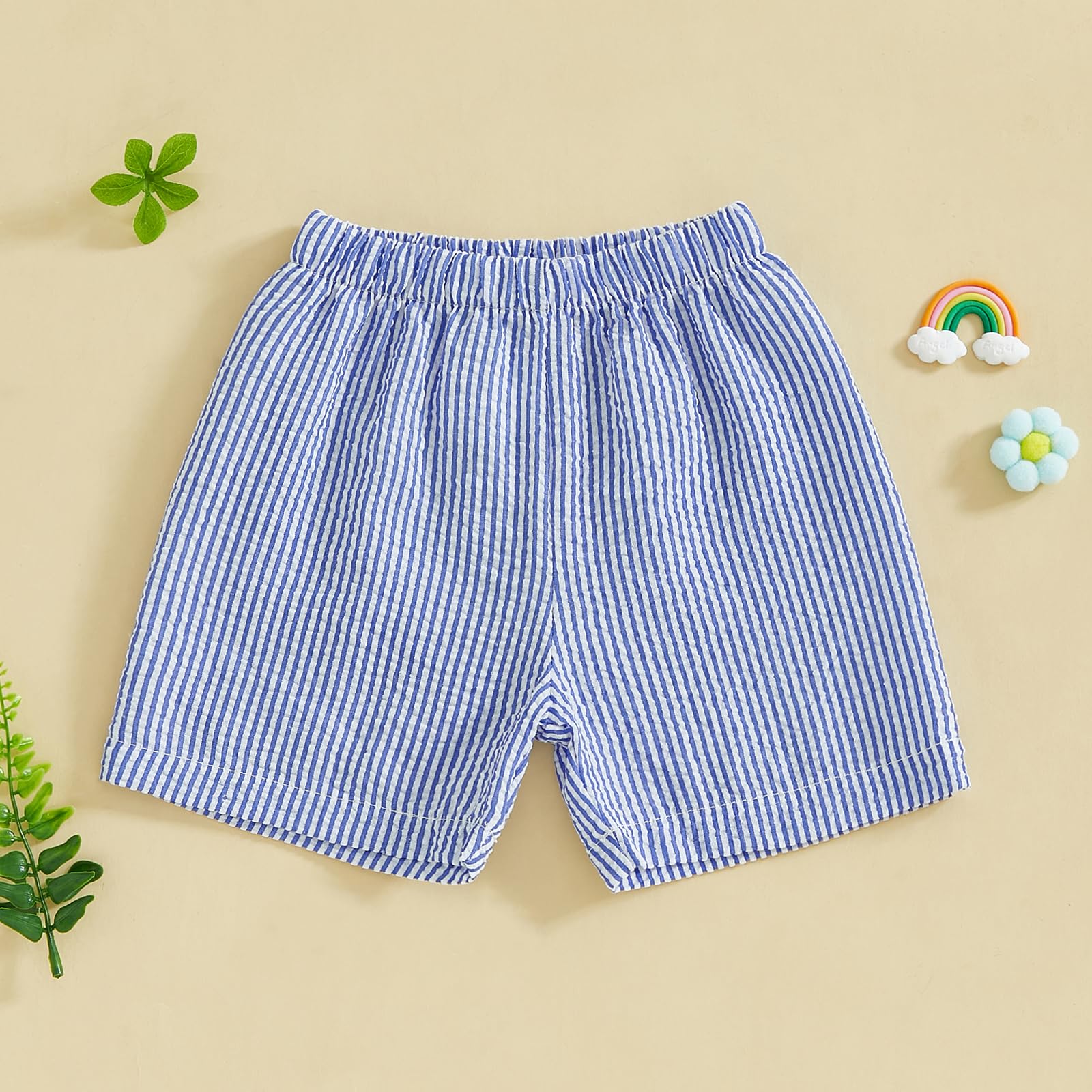 Arvbitana Toddler Kids Baby Boy Girl Gingham Seersucker Shorts Elastic Waist Striped Shorts Summer Casual Short Pants Bottoms (US, Age, 18 Months, 24 Months, A-Blue)
