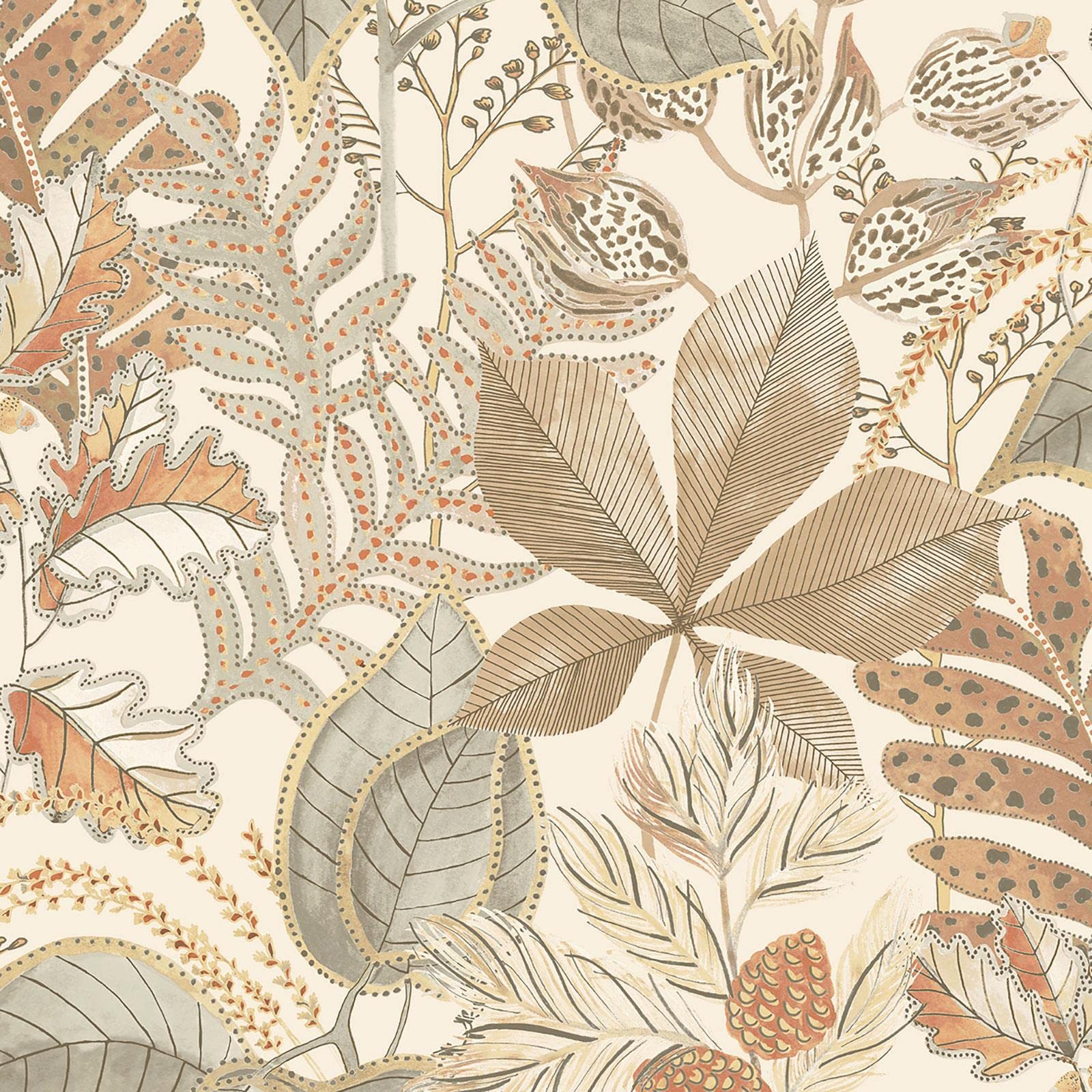 Belgravia Decor Natural / Multi Eden Leaf Floral Cream Wallpaper Sample Flower Nature Botanical Jungle